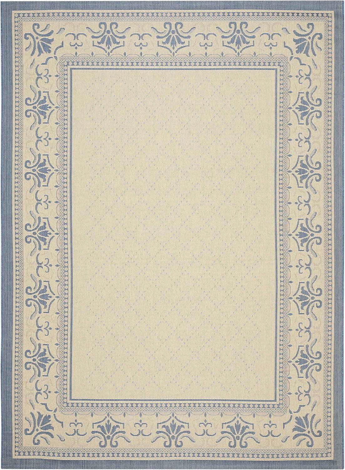 SAFAVIEH Courtyard Eva Traditional Indoor/Outdoor Area Rug, 6'7" x 9'6", Natural/Blue