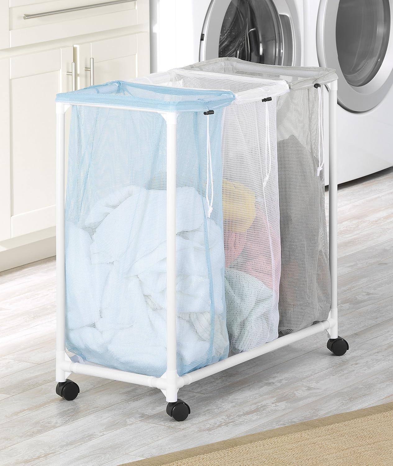Whitmor Triple Mesh Bag Laundry Sorter, Clear and Blue, Adult