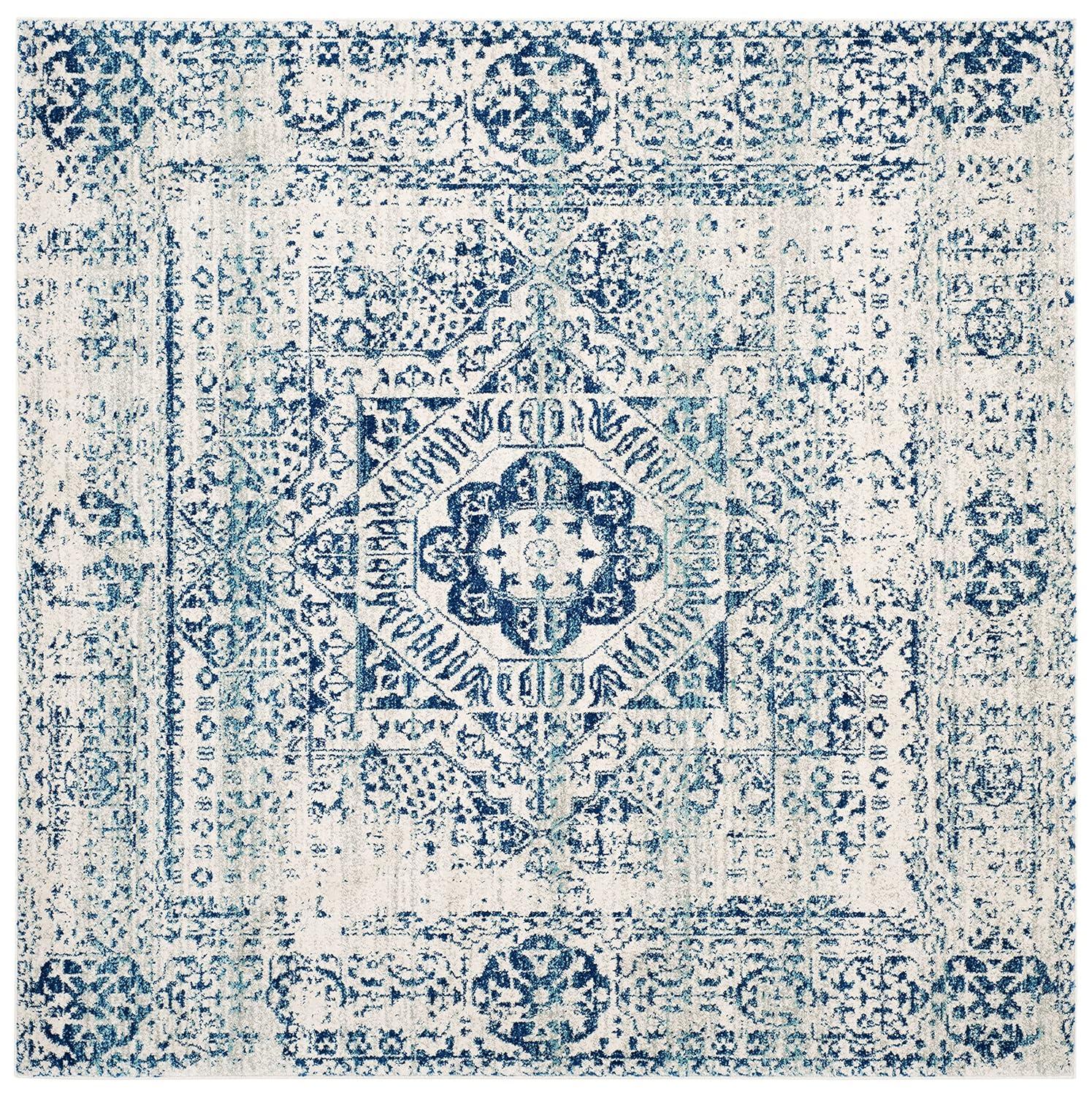 Evoke EVK260 Power Loomed Area Rug - Ivory/Blue - 9'x9' - Safavieh.