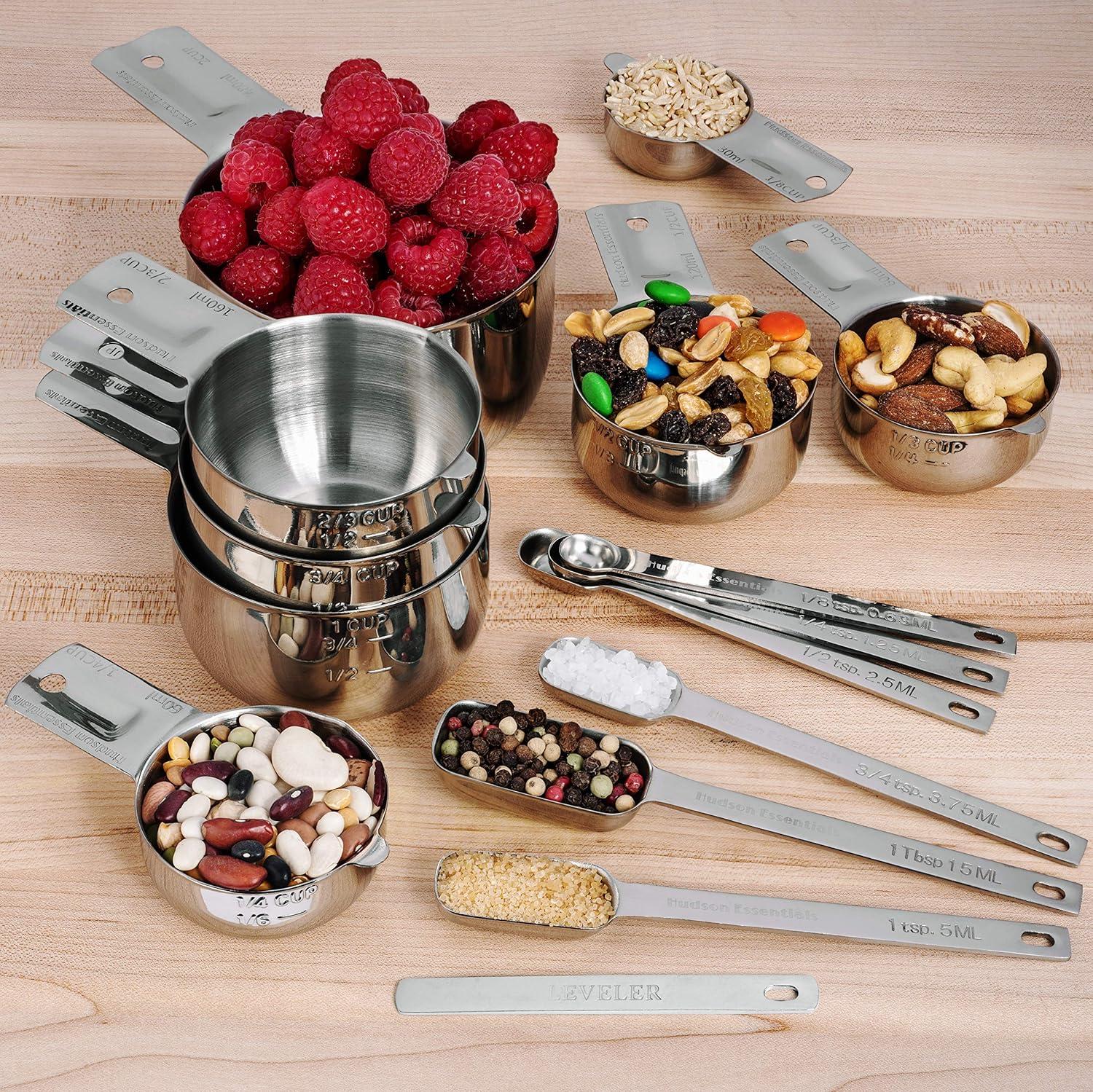 Hudson Essentials 15-Piece Stainless Steel Measuring Cups and Spoons Set