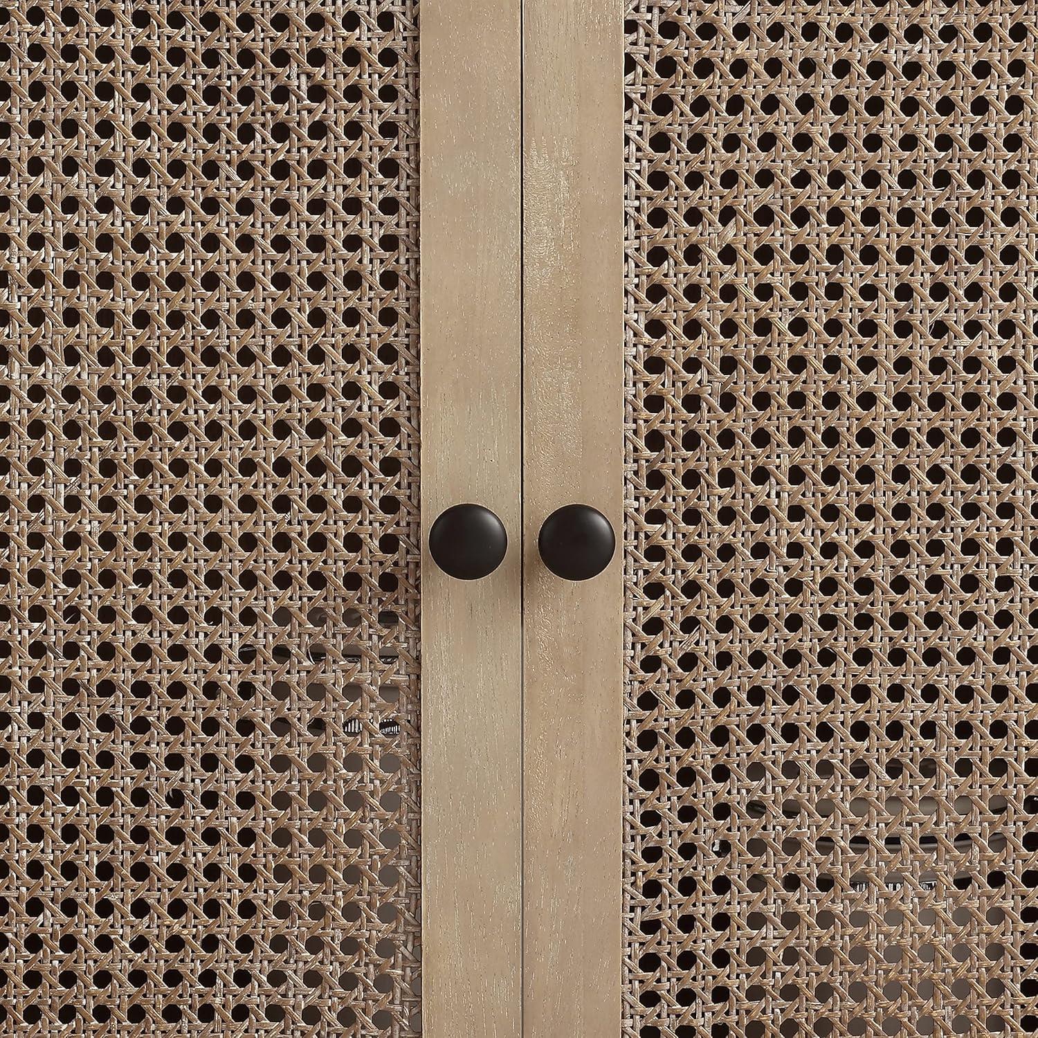 Art Leon Rustic Storage Cabinet with 2-Door&1Drawers Rattan Decoration Wood Finish,Oak Kitchen Console Table,Gray