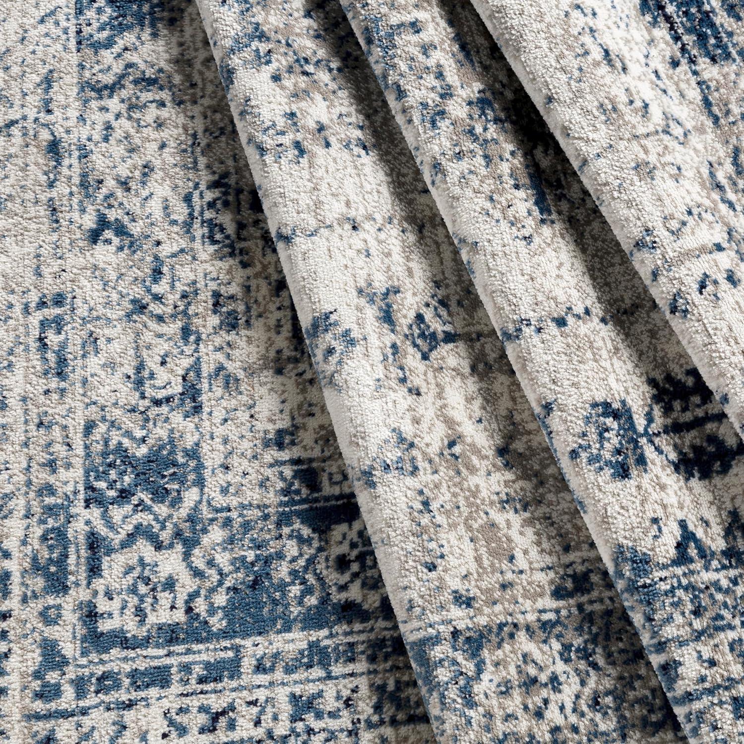 Blue and White Rectangular Synthetic 8' x 10' Area Rug