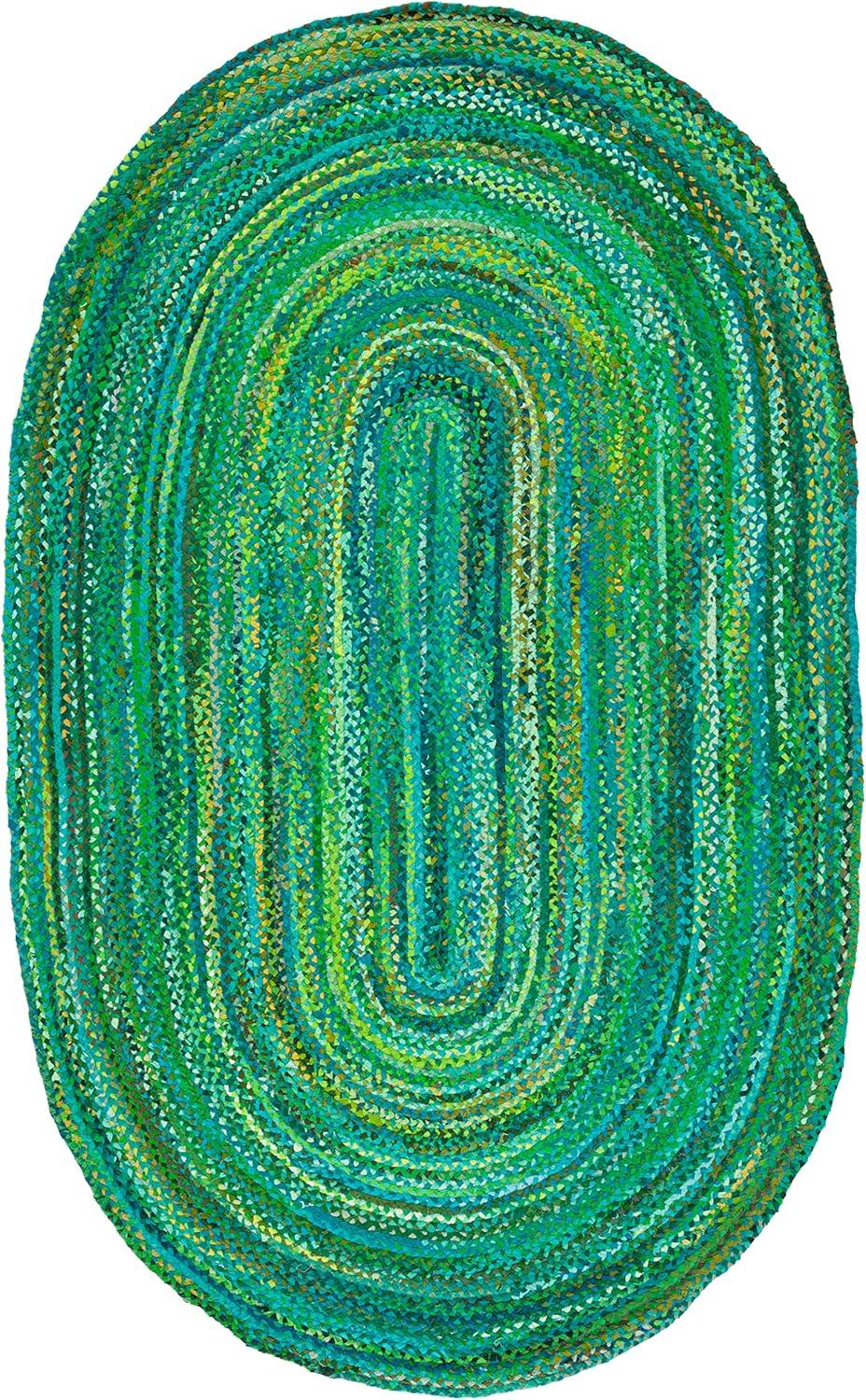 Braided BRD452 Hand Woven Indoor Area Rug - Green - 4'x6' Oval - Safavieh