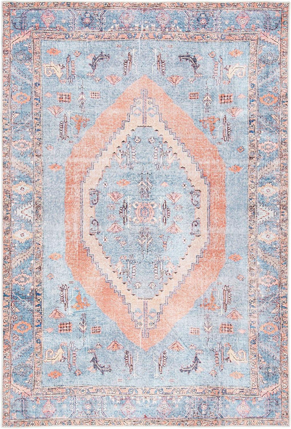 SAFAVIEH Serapi Teague Traditional Machine Washable Area Rug, Light Blue/Beige, 5'3" X 7'7"