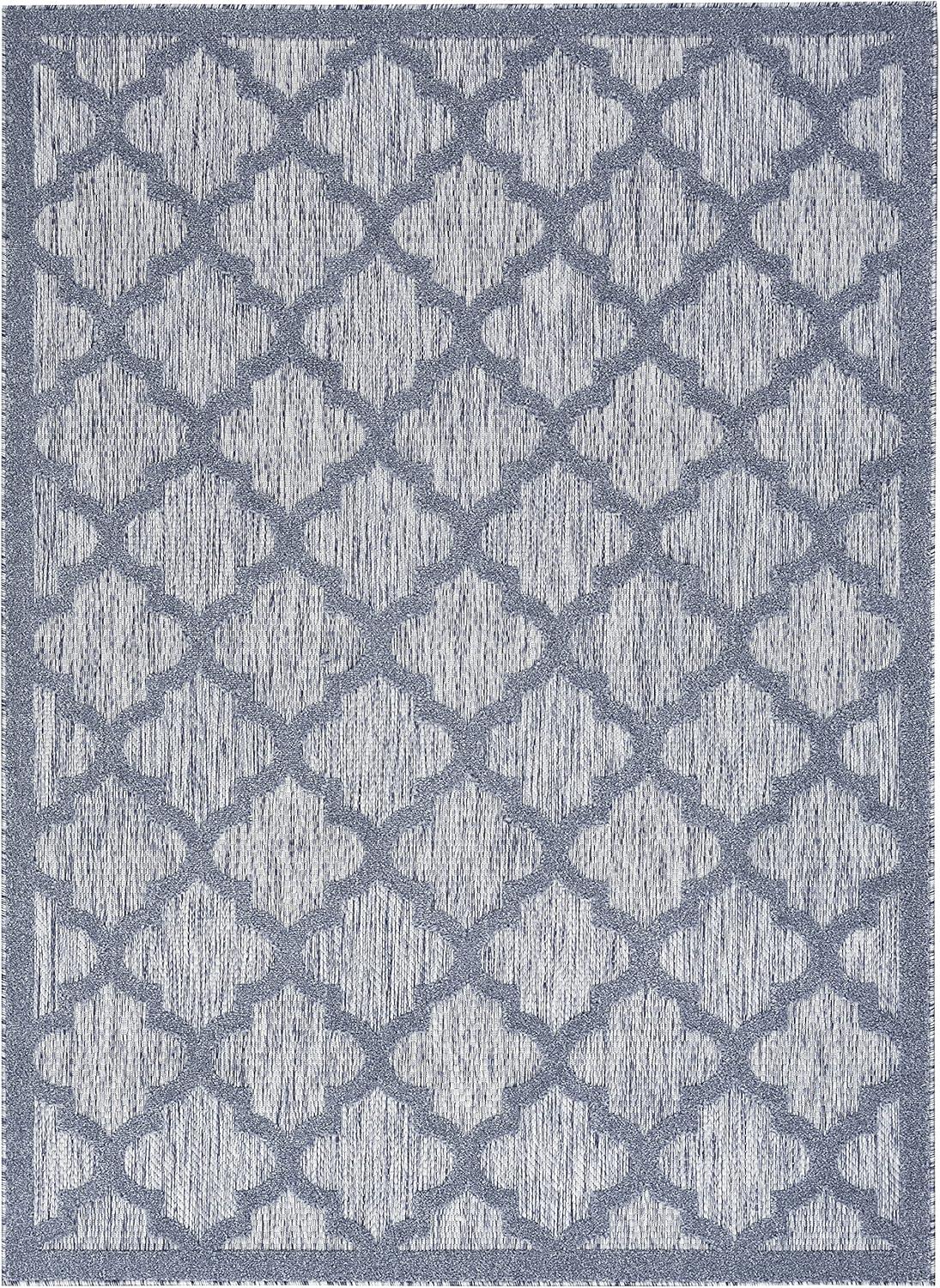 Nourison Easy Care Trellis Flatweave Indoor Outdoor Area Rug 6' x 9' Denim Blue