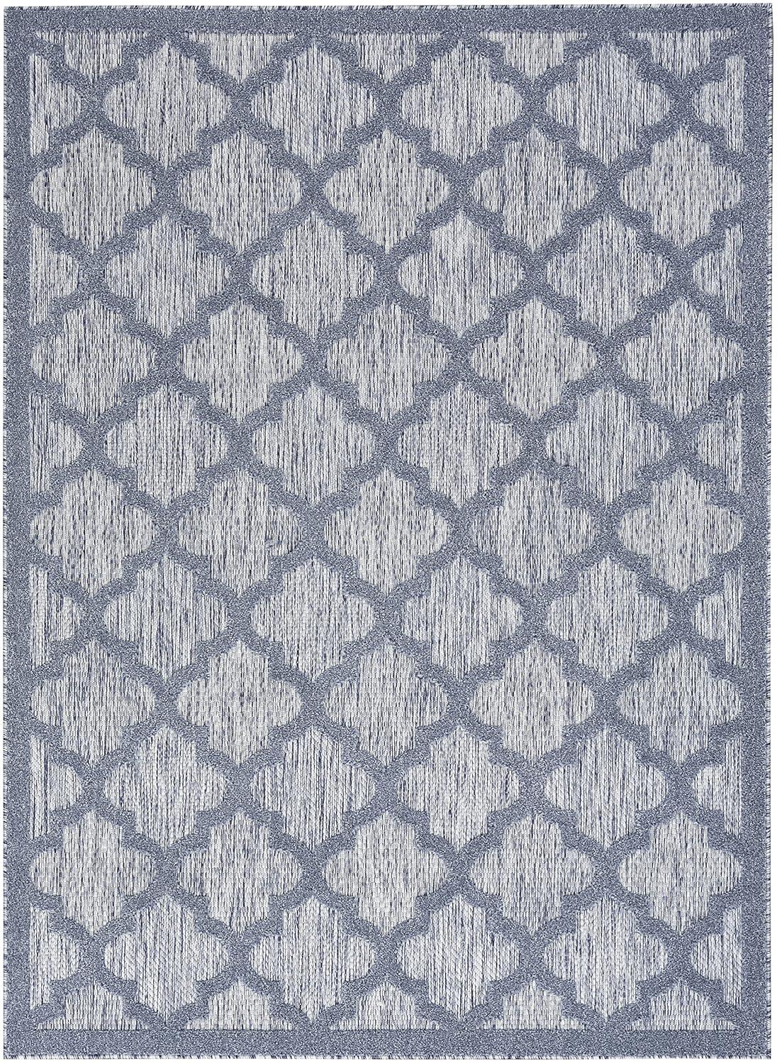 Nourison Easy Care Trellis Flatweave Indoor Outdoor Area Rug 5' x 7' Denim Blue