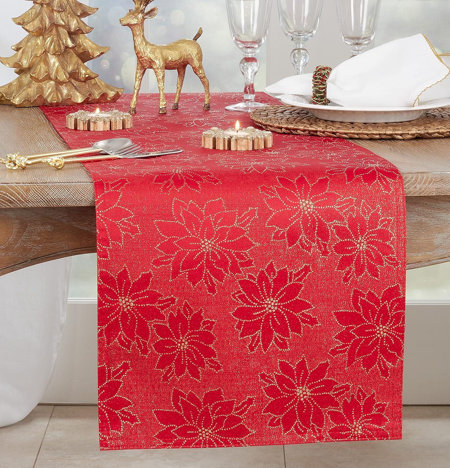 Saro Lifestyle Poinsettia Runner, Red, 16" x 72"