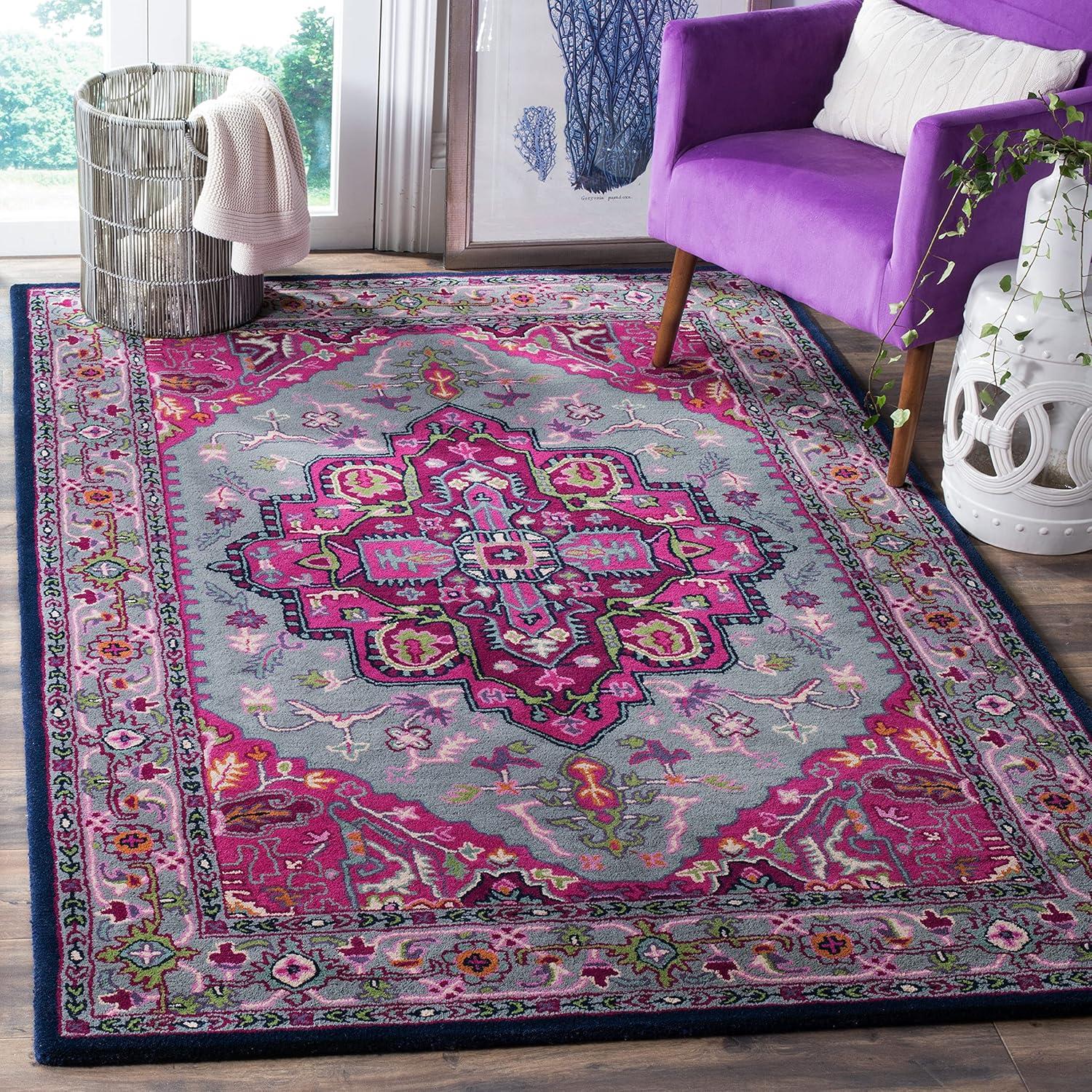 Bellagio BLG541 Hand Tufted Area Rug - Pink/Navy - 8'x10' - Safavieh.
