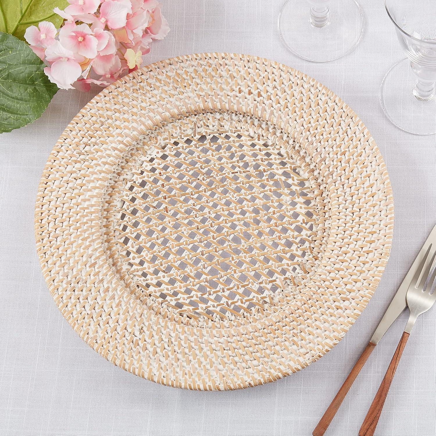 Handcrafted Natural Rattan Round Charger Plates, Set of 4