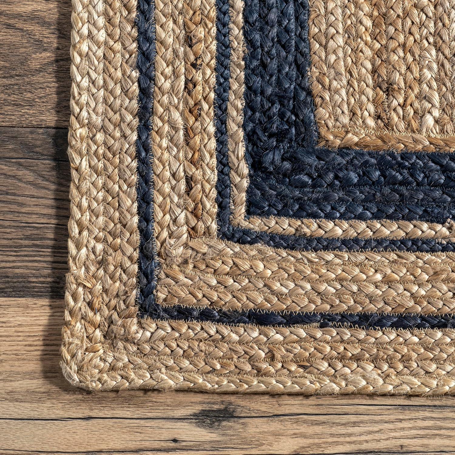 Nuloom Rikki Bordered 4x6 Jute Indoor Area Rug for Dining Room Rug Neutral Rug Living Room Rug Kitchen, Navy/Natural