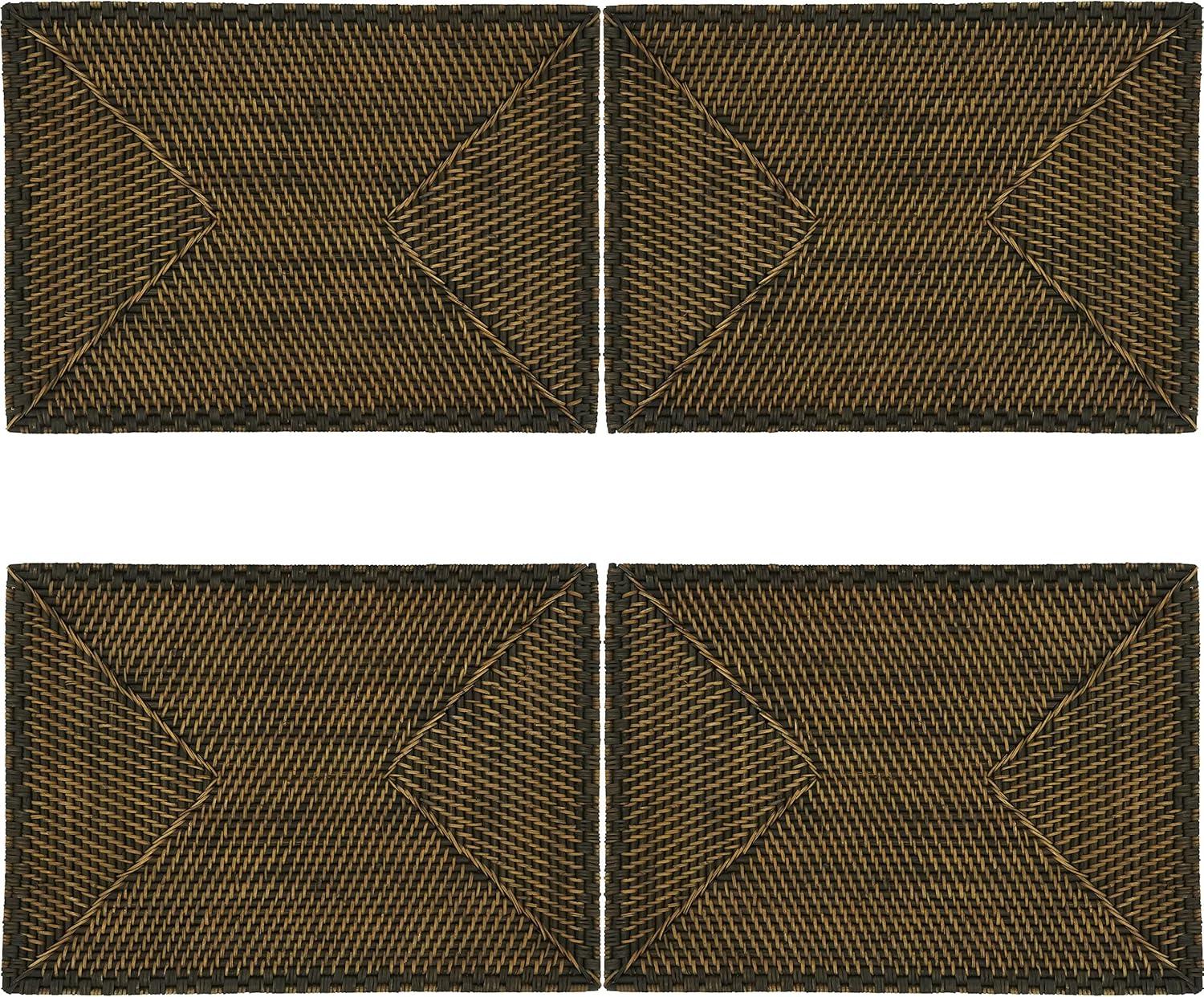 Brown Woven Rattan Rectangular Table Placemats Set of 4