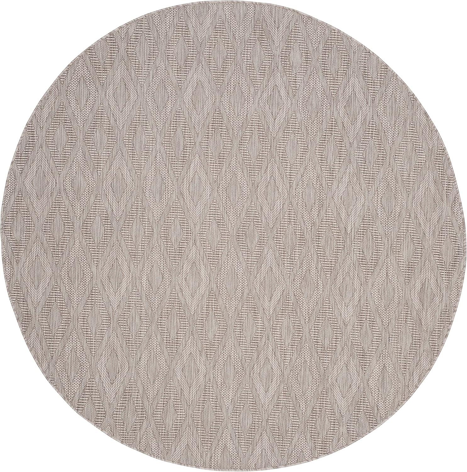 SAFAVIEH Courtyard Teodor Geometric Indoor/Outdoor Area Rug, Beige/Beige, 4' x 4' Round