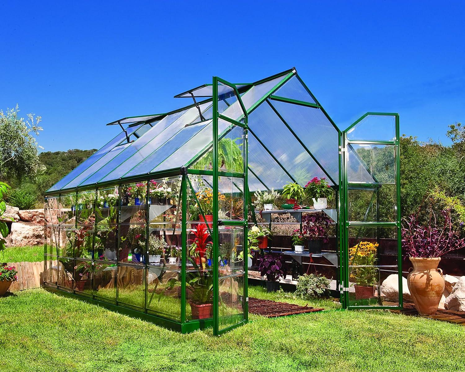 Green and Clear Aluminum Polycarbonate 8' x 12' Greenhouse