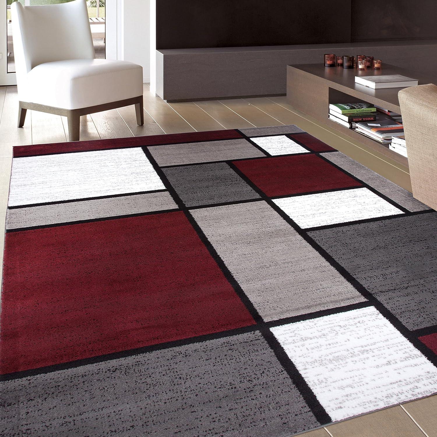 World Rug Gallery Contemporary Modern Boxed Color Block Red 3'3"x5' Area Rug