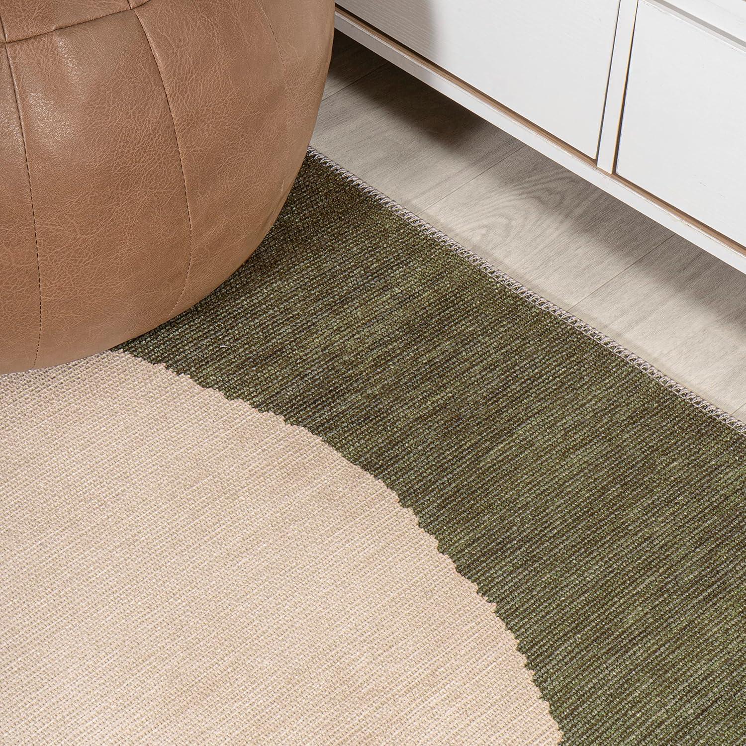 4' x 6' Cirkel Minimalist Geometric Dot Machine-Washable Area Rug, Olive/Cream - JONATHAN Y
