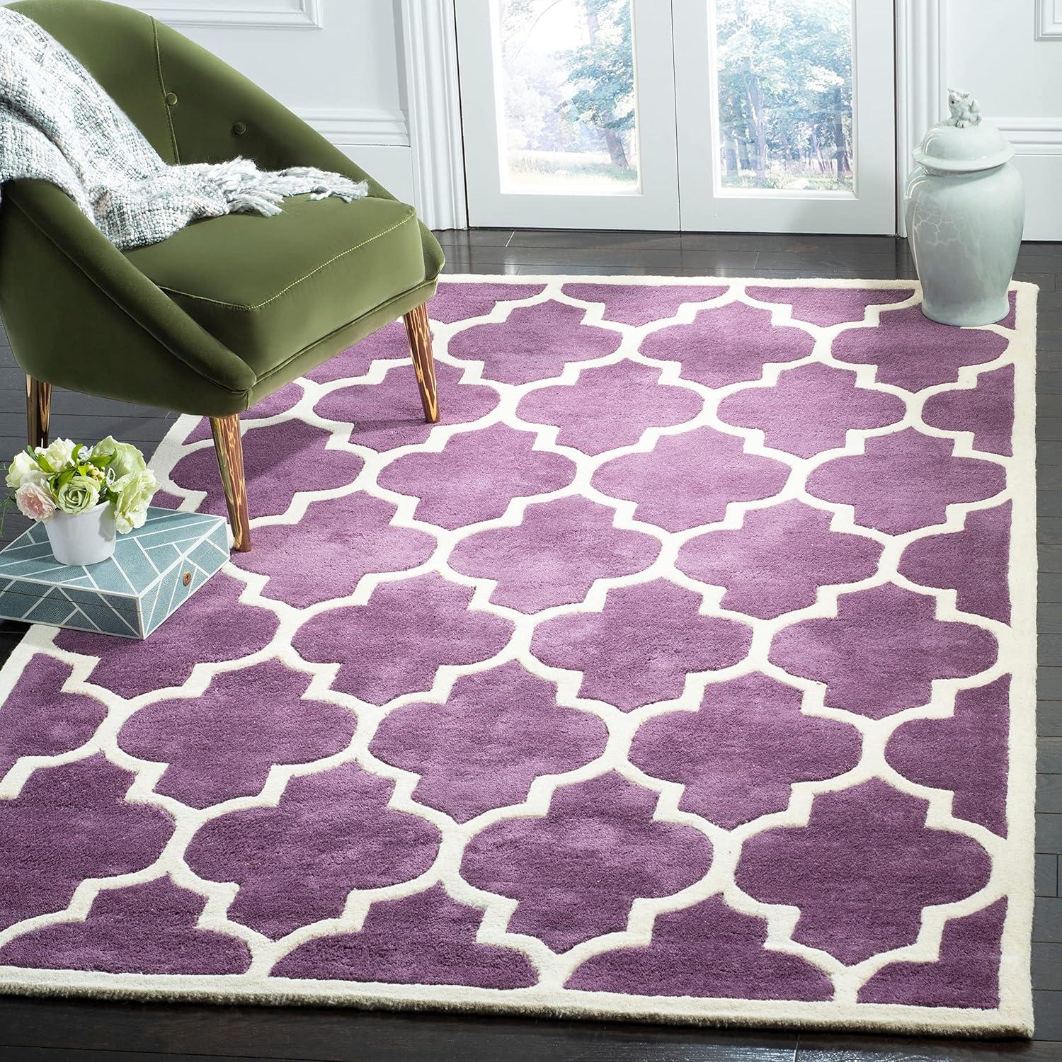 SAFAVIEH Chatham Gavin Geometric Wool Area Rug, Dark Blue/Ivory, 6' x 9'