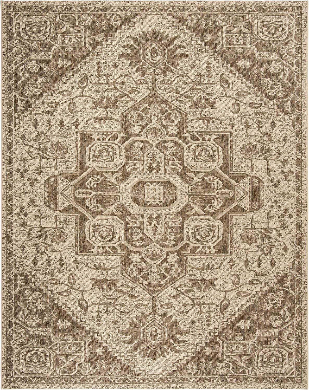 Beige and Cream Rectangular Synthetic Area Rug