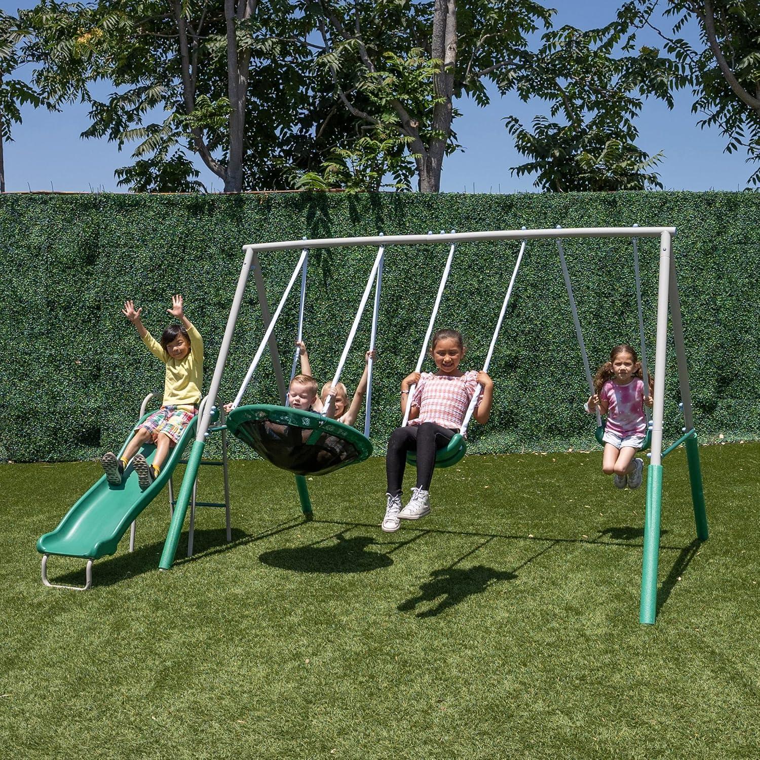 The Swing Company Northridge Metal Swing Set with Saucer Swing and 5' Slide