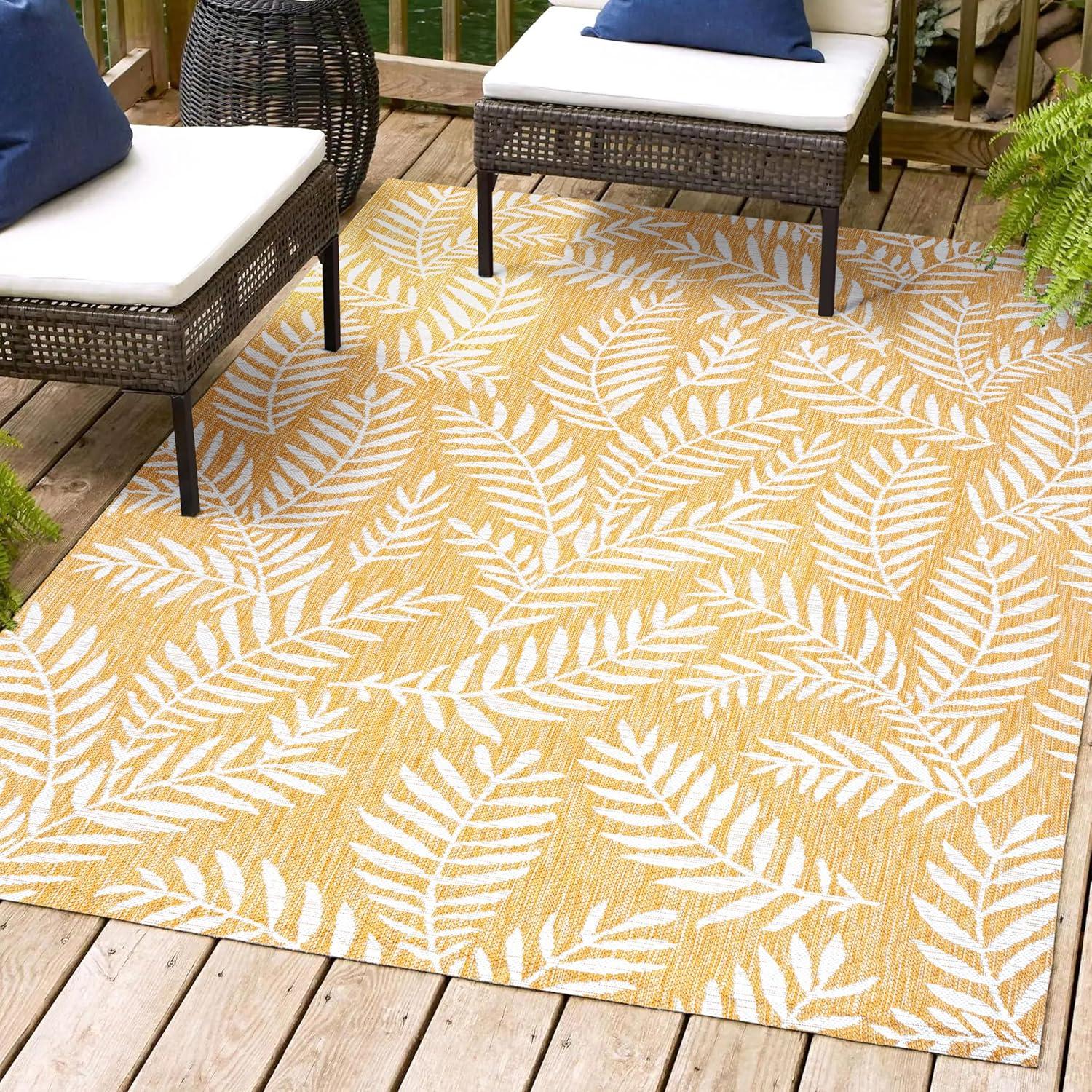 5' x 8' Nevis Palm Frond Indoor/Outdoor Area Rug, Yellow/Cream - JONATHAN Y