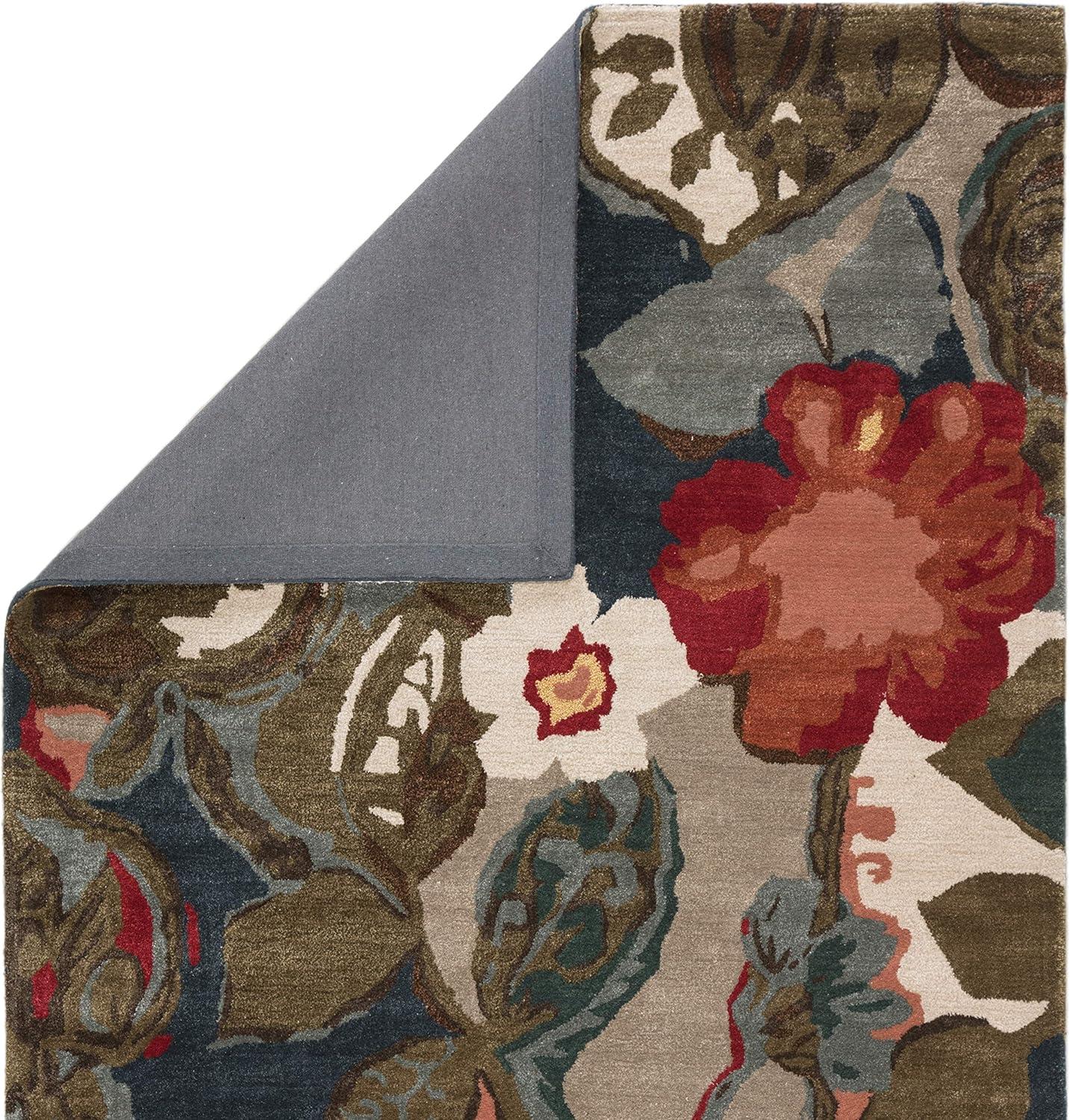 Hand-Tufted Blue Floral Wool Area Rug 5' x 8'