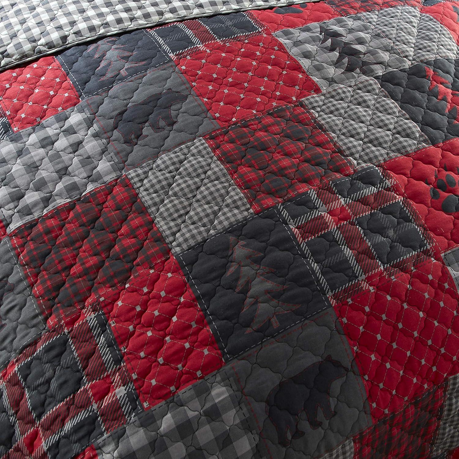 Red and Gray Reversible Twin Microfiber Quilt Set