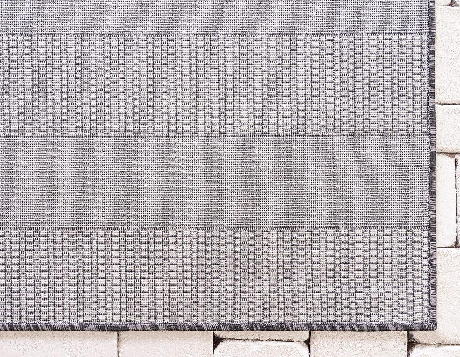 Unique Loom Outdoor Striped Collection Area Rug - Distressed Stripe (7' 1" x 10' Rectangle Charcoal Gray/Ivory)