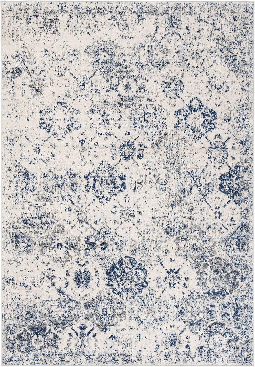 Reversible Blue Synthetic Rectangular Area Rug, 5'1" x 7'6"