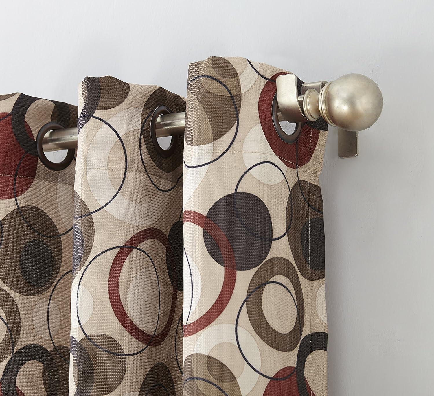 No. 918 Geometric Grommet Semi-Sheer Curtain Single Panel, Paprika, 48" x 63"