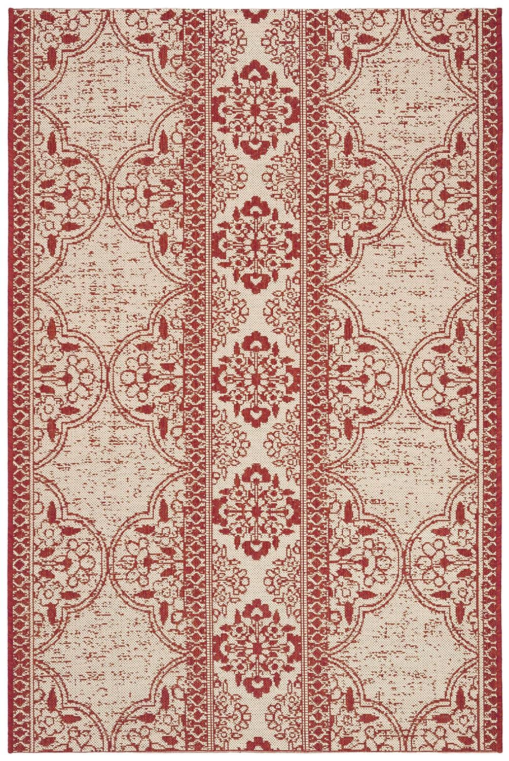 Beach House BHS174 Power Loomed Indoor/Outdoor Area Rug - Red/Creme - 6'7"x9'2" - Safavieh
