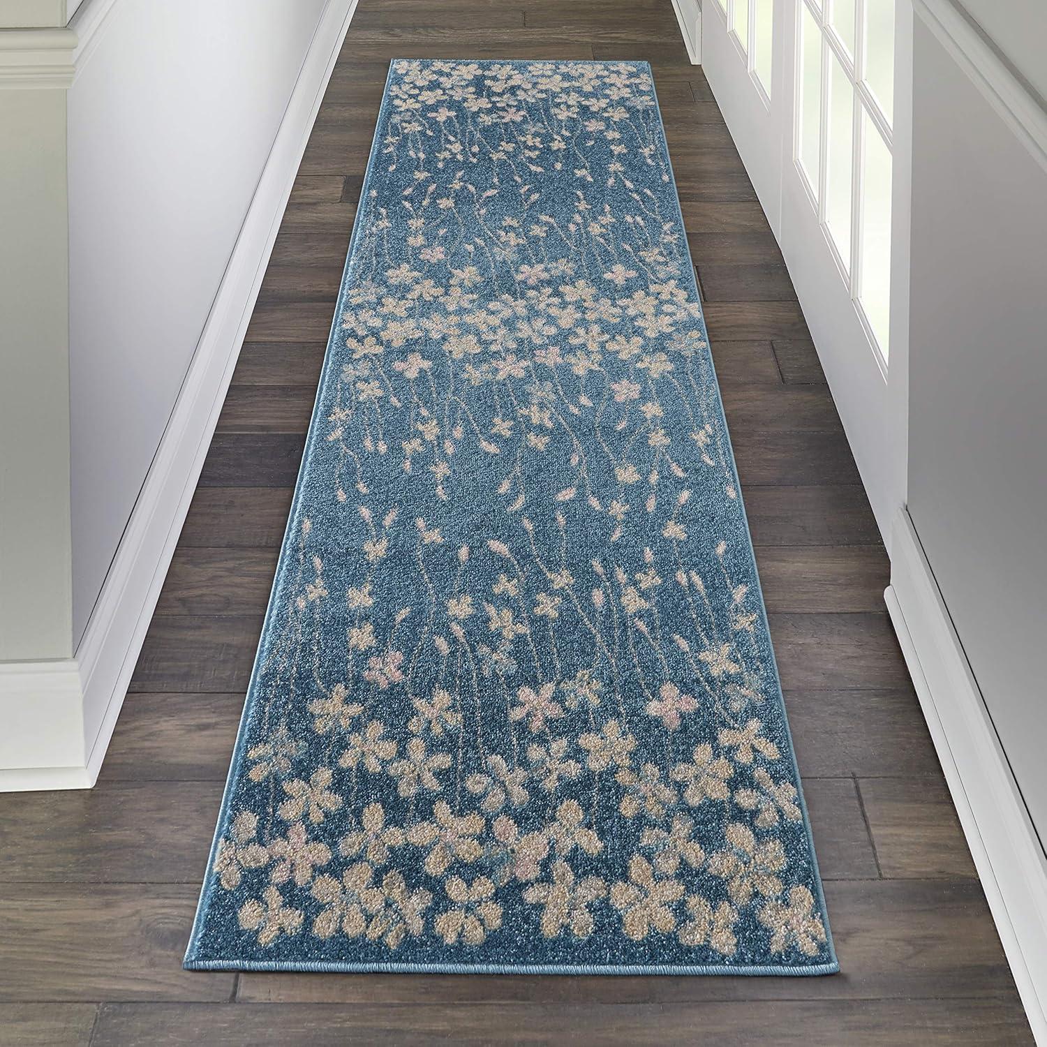 Nourison Tranquil 5'3" X 7'3" (5' x 7') Turquoise Area Rug Bohemian Botanical Vine and Bloom by Nourison