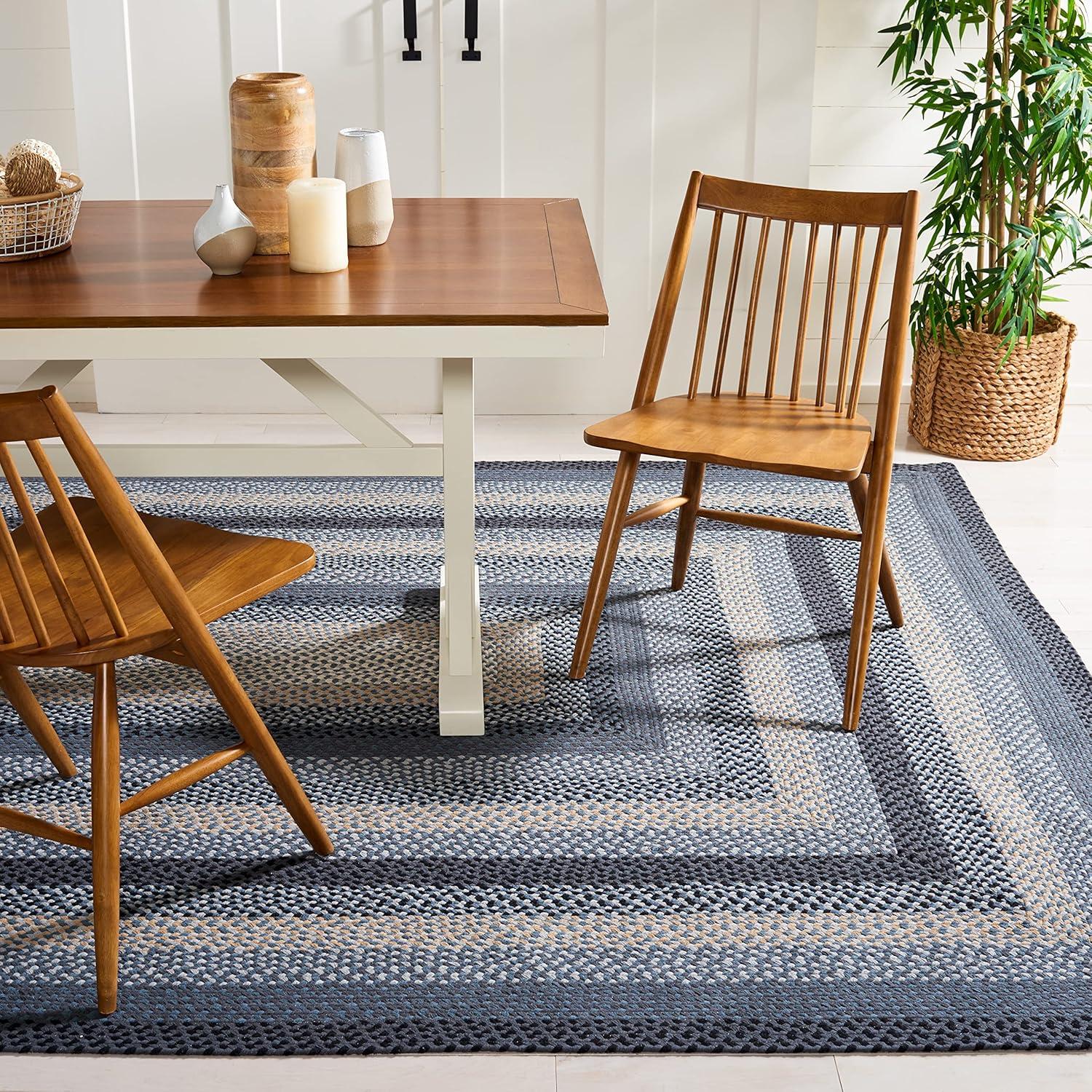 Handwoven Blue Stripe Cotton 6' Square Braided Rug