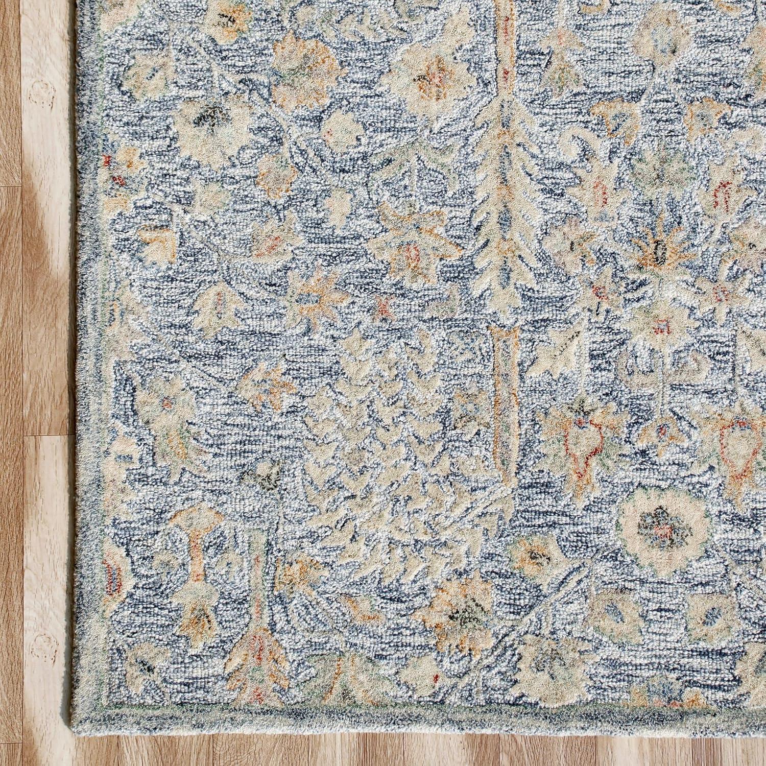 LR Home Viane Blythe Blue/Taupe Vintage Floral Wool Area Rug, 9' x 12'