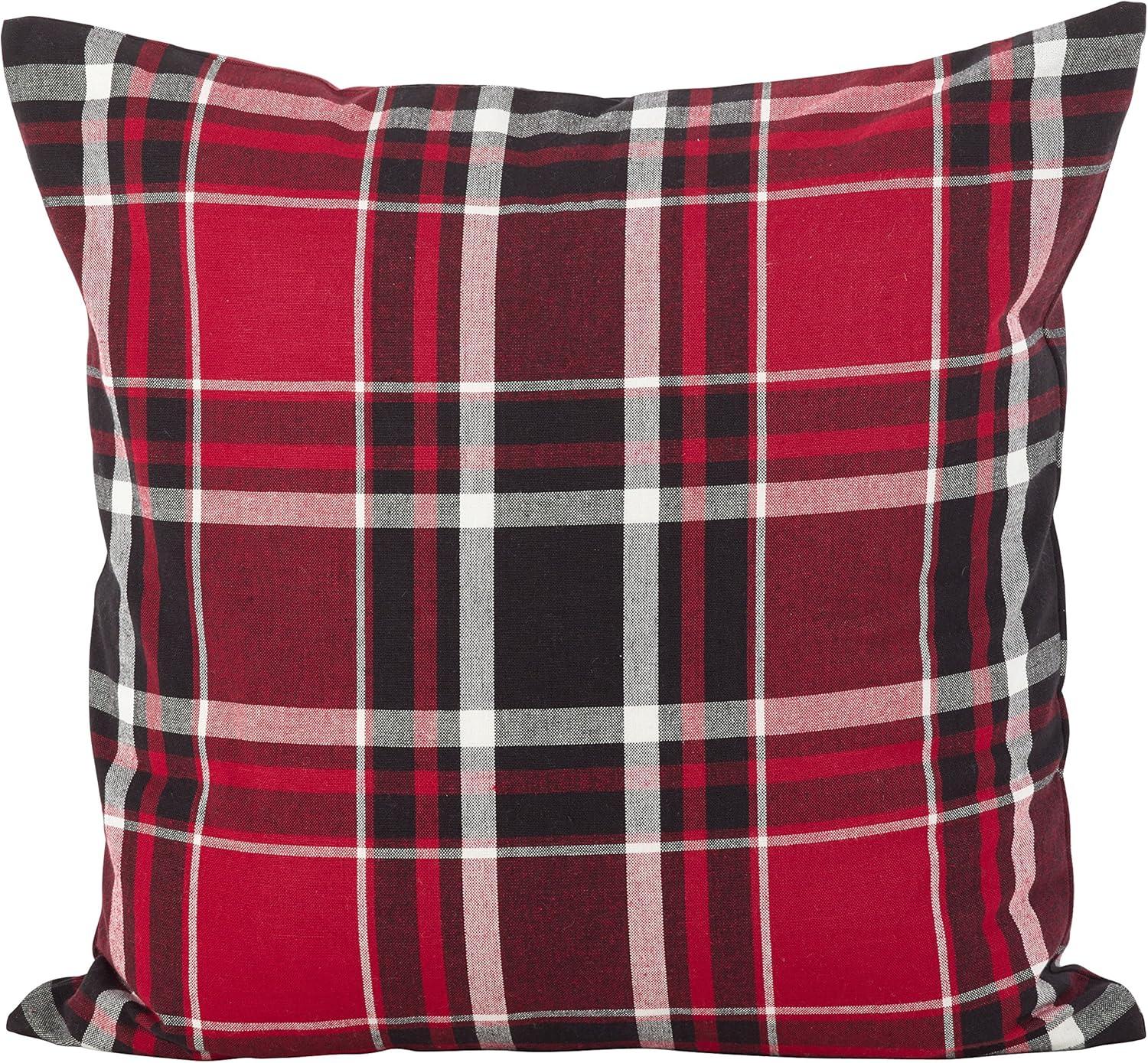 Red Tartan Plaid Cotton Down Filled Square Pillow, 20"