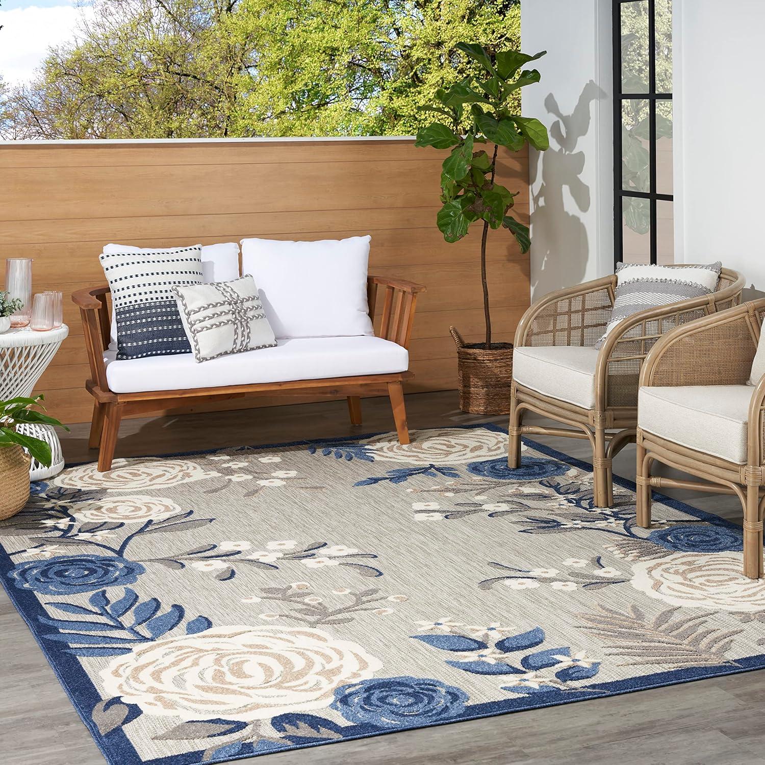 Nourison Aloha Contemporary Floral Border Outdoor Rug