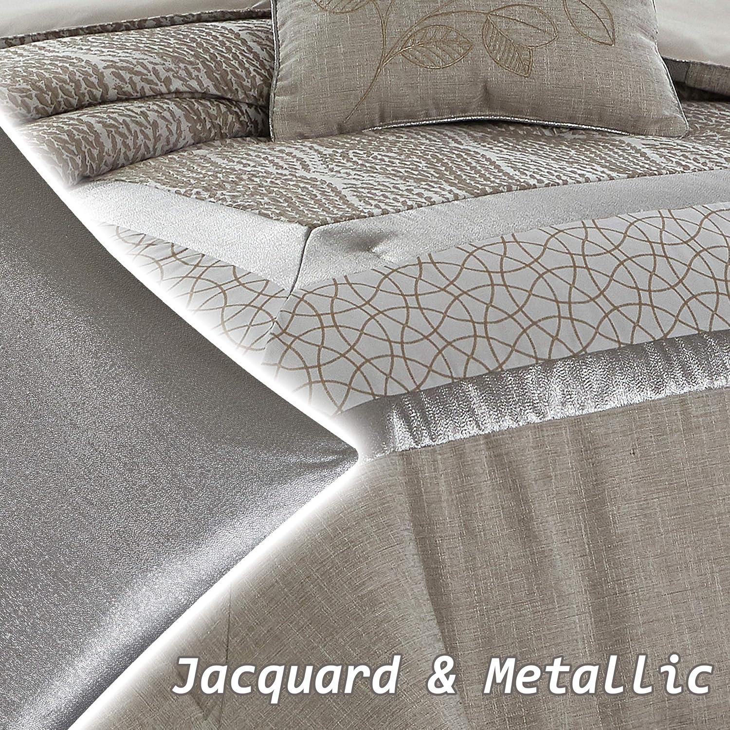 Aurora Gray/Brown Microfiber Reversible Glam 6 Piece Comforter Set