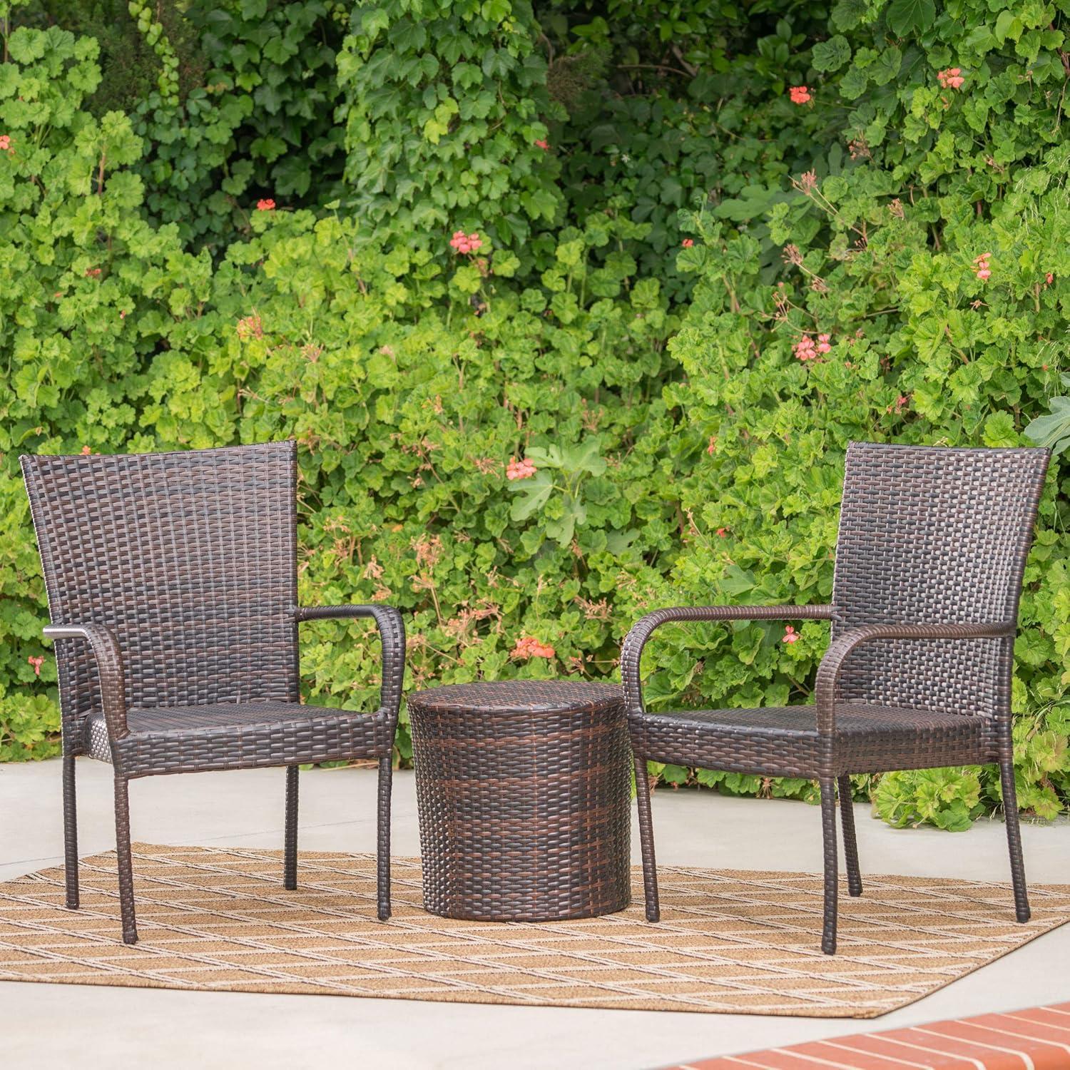 Littleton 3pc All-Weather Wicker Patio Stacking Chair Chat Set - Brown - Christopher Knight Home