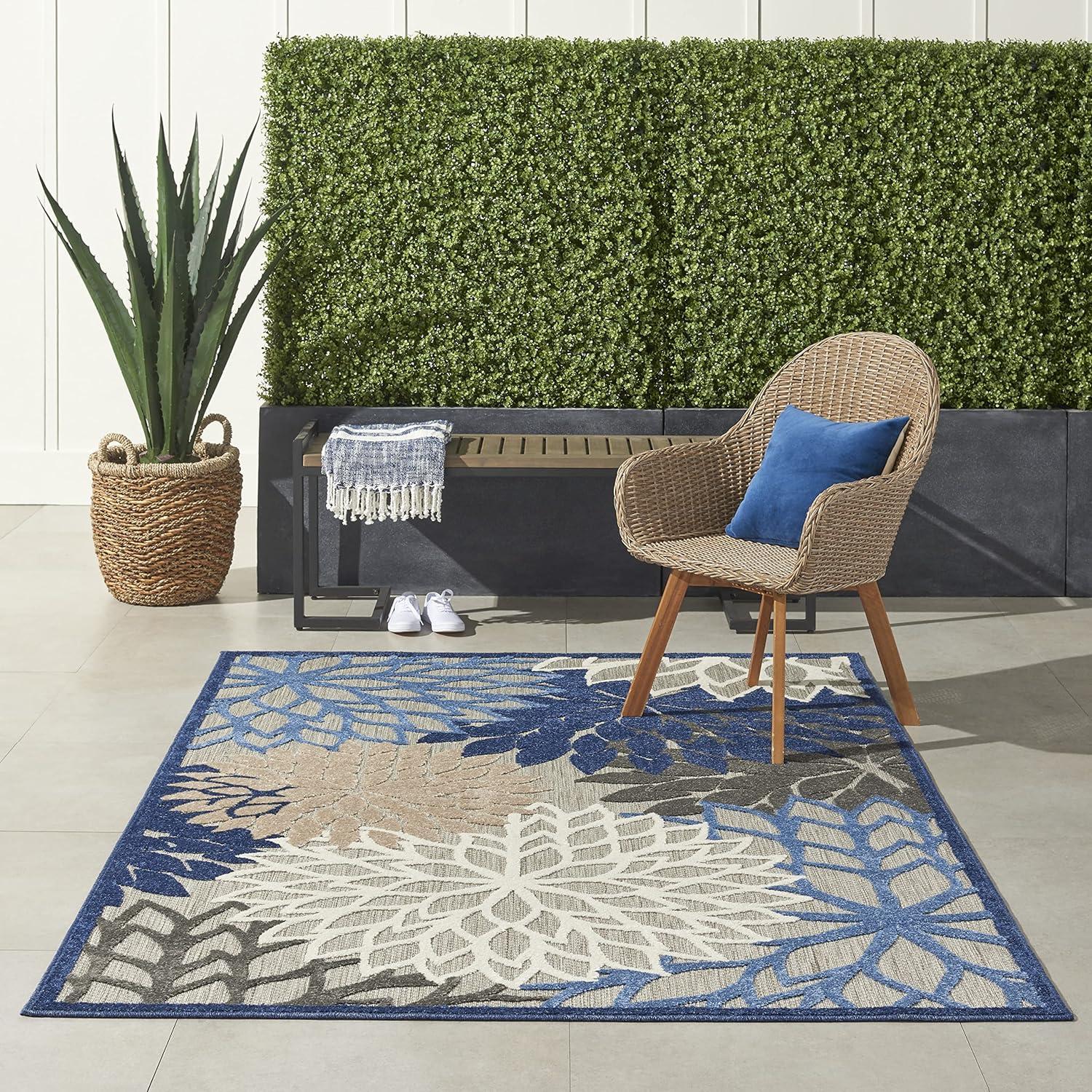 Nourison Aloha Floral Bloom Flatweave High-Low Indoor Outdoor Area Rug Blue/Multicolor 6' x 9'