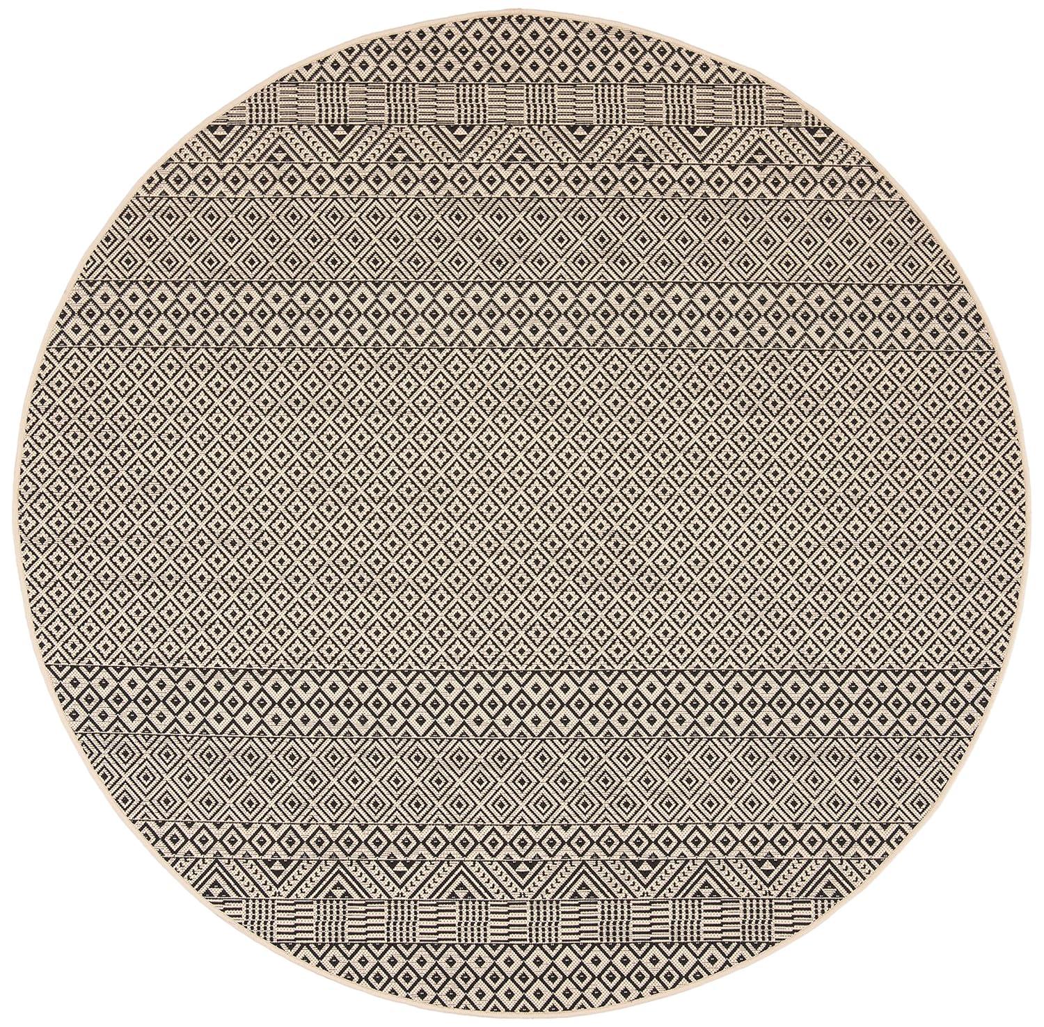 Courtyard CY6235 Power Loomed Indoor and Outdoor Area Rug - Beige/Black - 4' Round - Safavieh