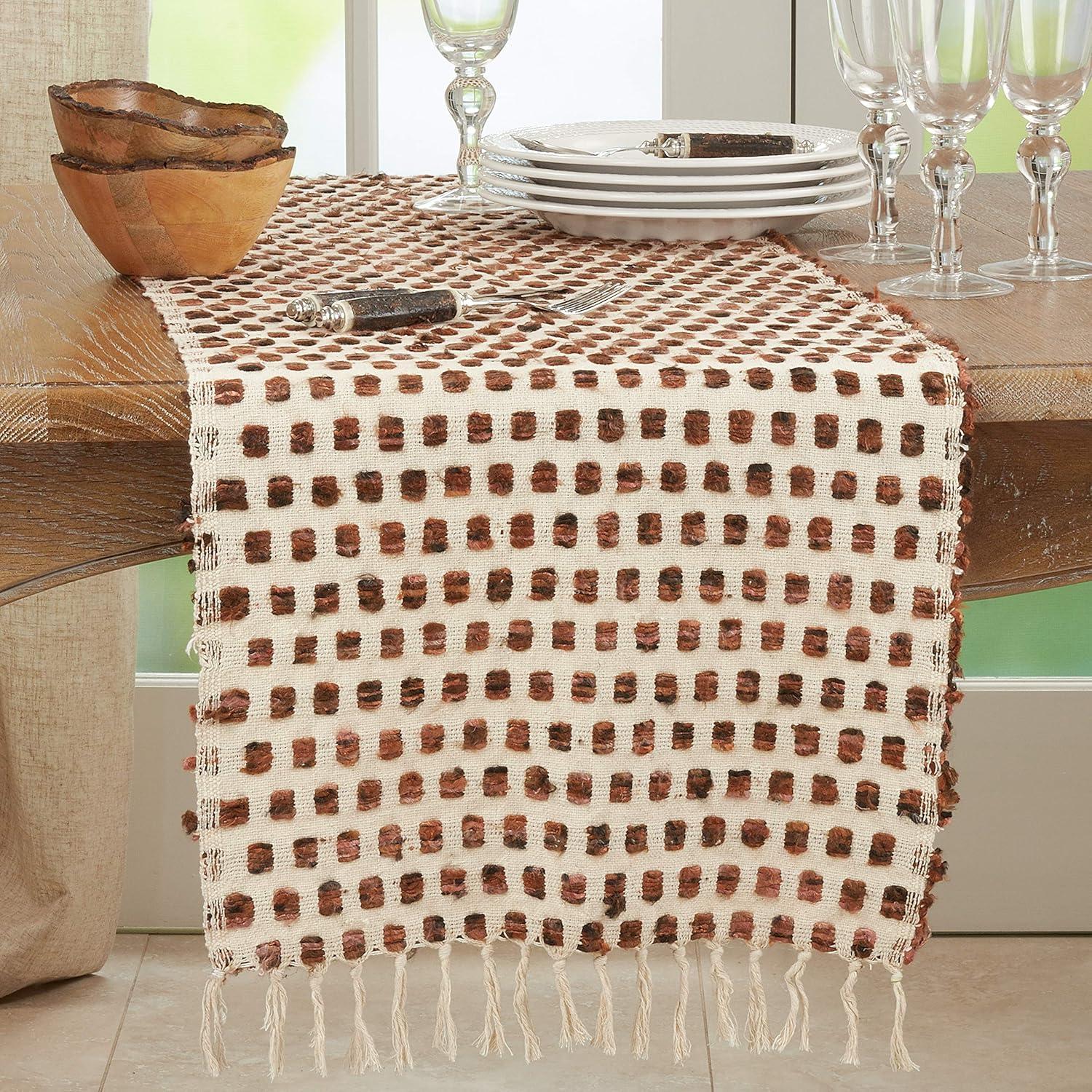 Earthy Woven Cotton Table Runner with Fringe