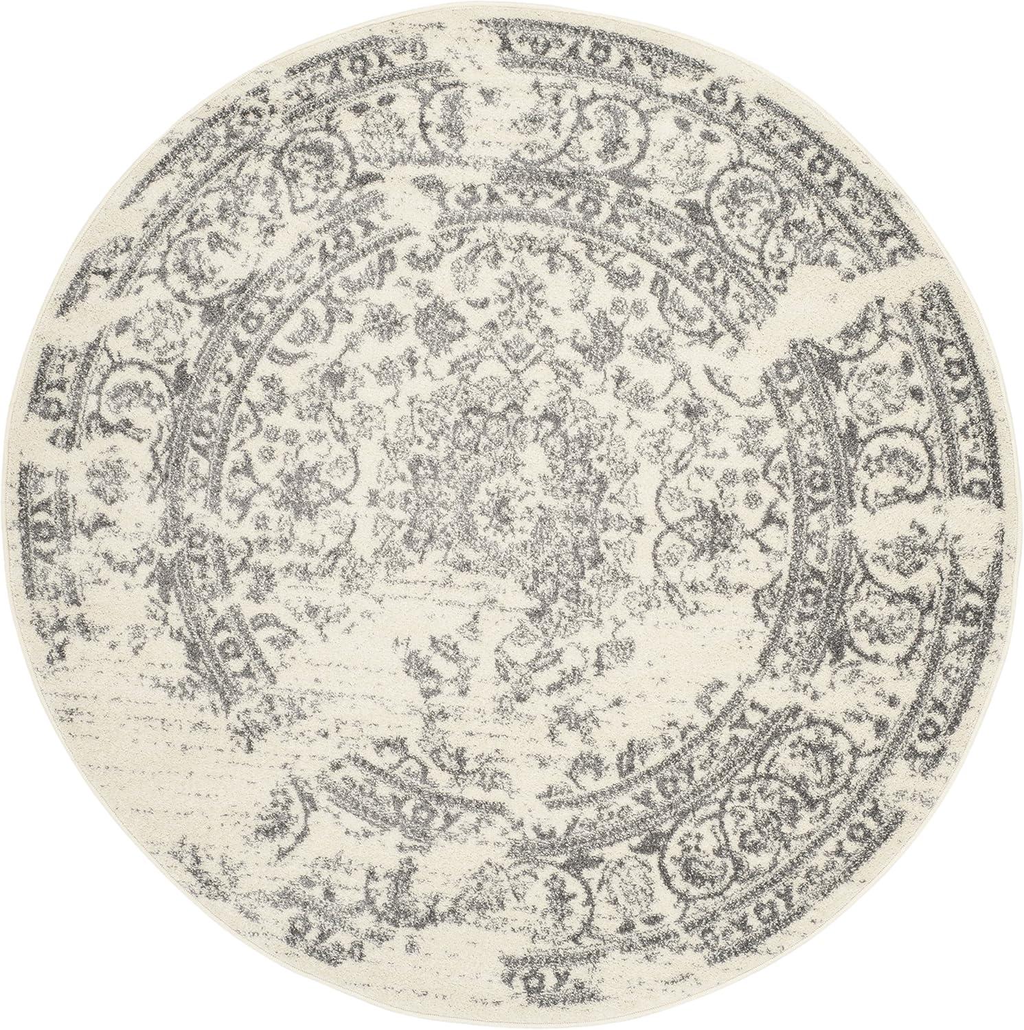 Adirondack ADR101 Power Loomed Area Rug - Ivory/Silver - 6' Round - Safavieh.