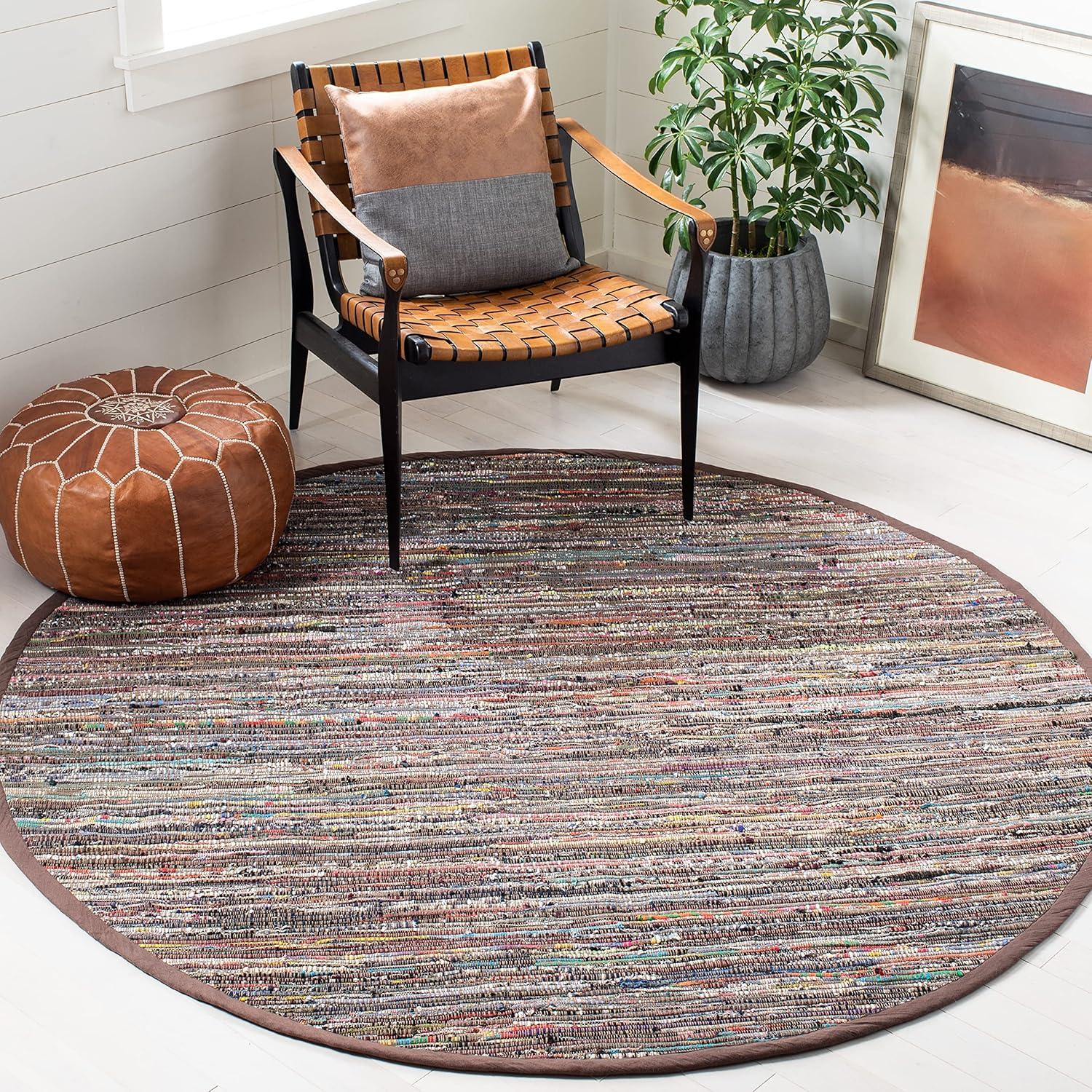 Rag Rug RAR121 Hand Woven Indoor Area Rug - Rust/Multi - 4' round - Safavieh.