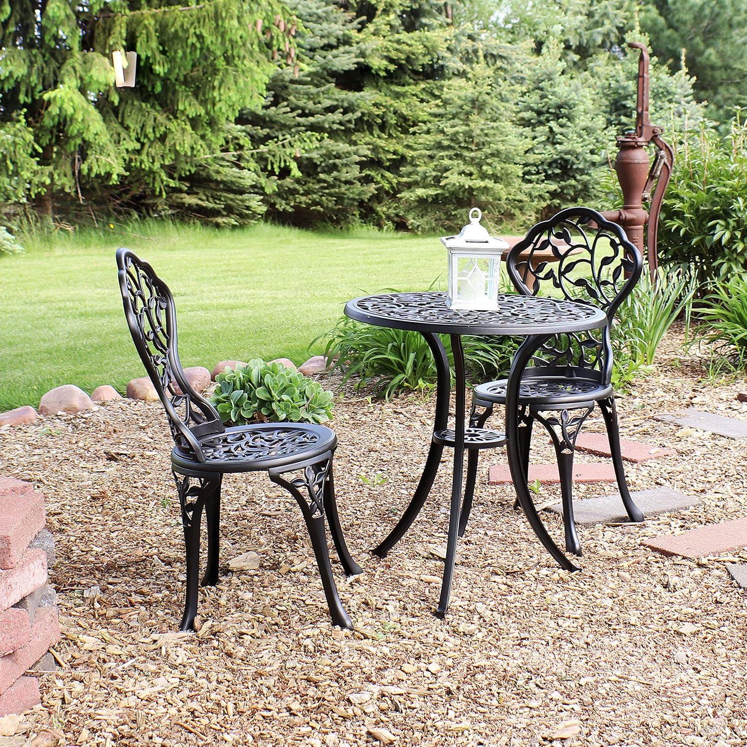 Fleur De Lis Living Patio Bistro Set.Rust-Resistant Cast Alumin...
