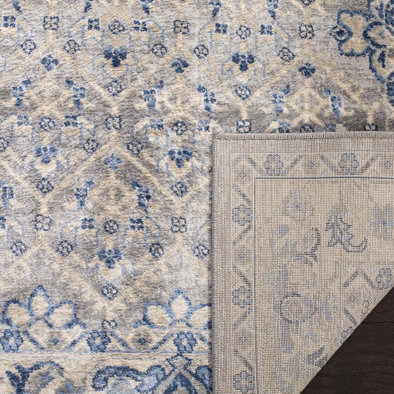 Brentwood Light Gray/Blue 11 ft. x 15 ft. Border Multi-Floral Geometric Area Rug