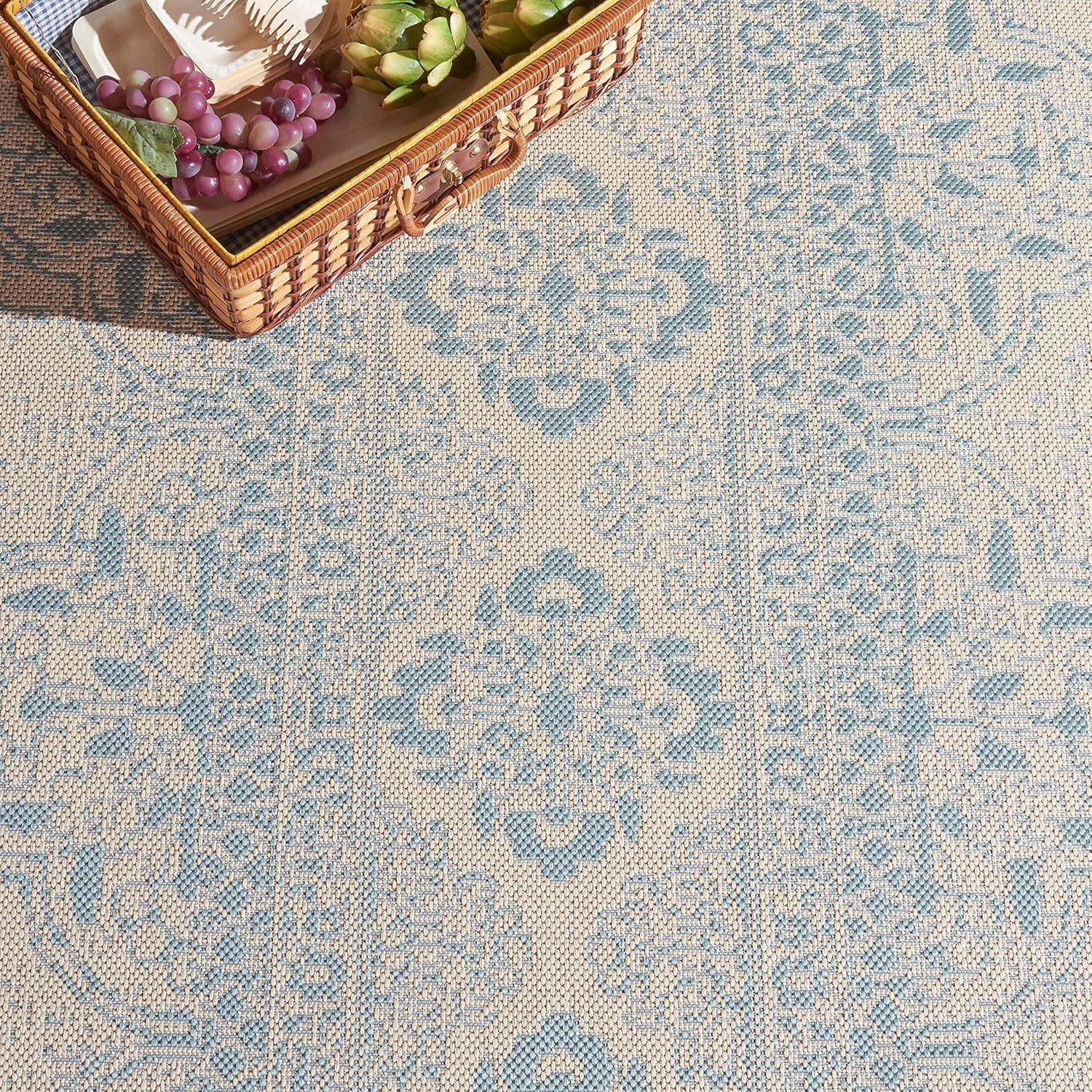 SAFAVIEH Beach House Kiaran Southwestern Indoor/Outdoor Area Rug Aqua/Cream, 3' x 5'