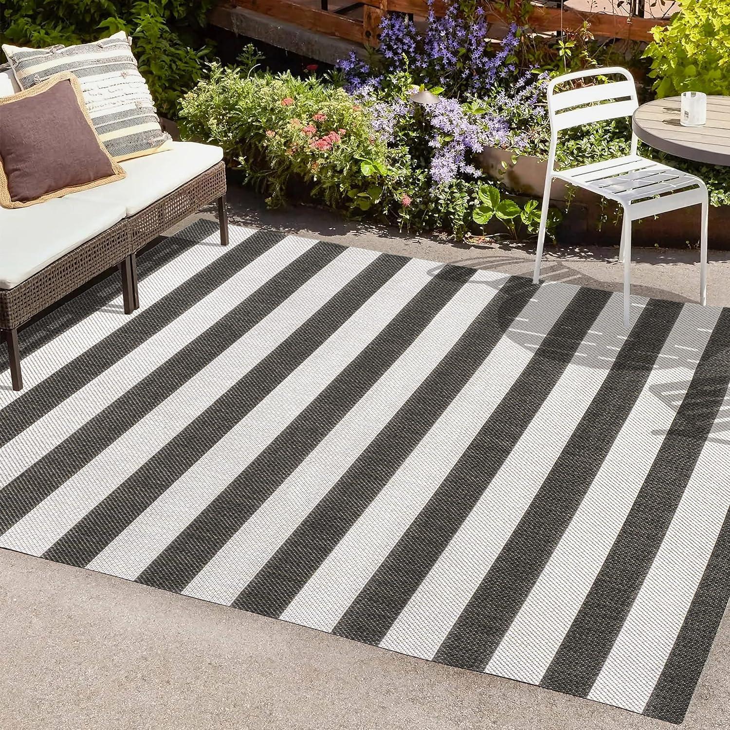 Negril Two-Tone Wide Stripe Indoor/Outdoor Area Rug - JONATHAN Y