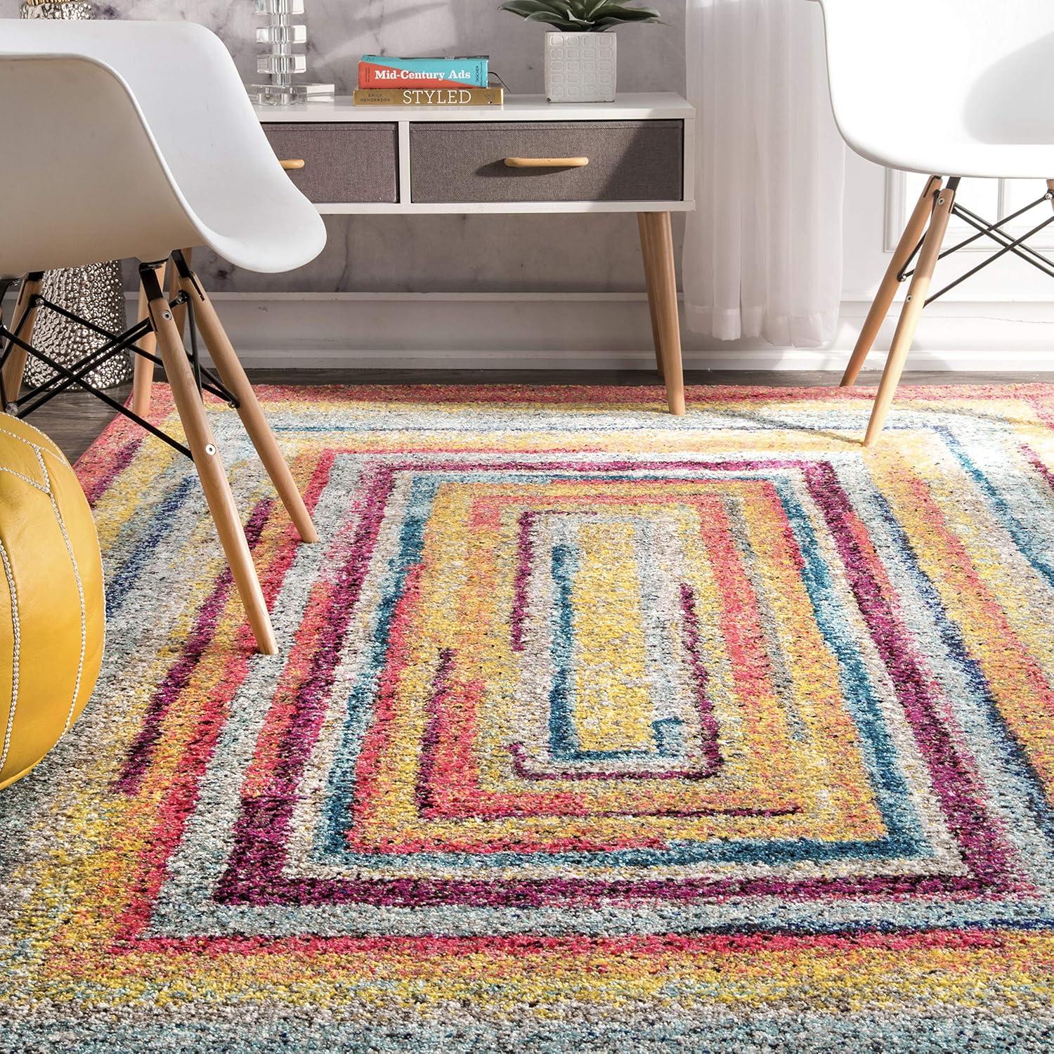 2'6"x10' Hargis Labyrinth Runner Rug Yellow - nuLOOM: Geometric Vintage Indoor Runner, Low Pile, Polypropylene