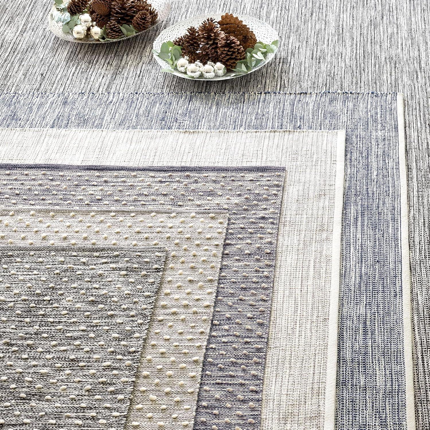 Hobnail Blue Handwoven Performance Rug