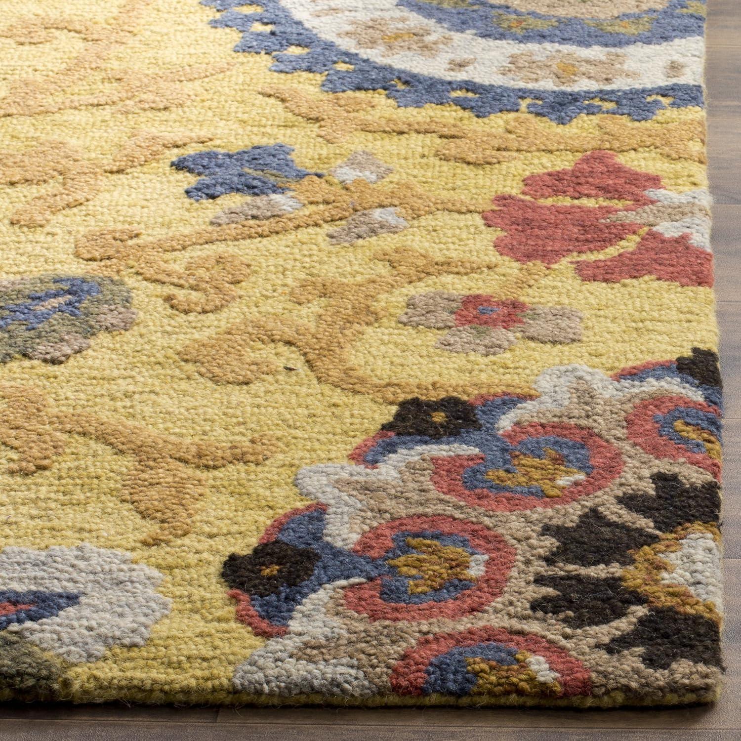 Handmade Blossom Gold and Multicolor Square Wool Area Rug