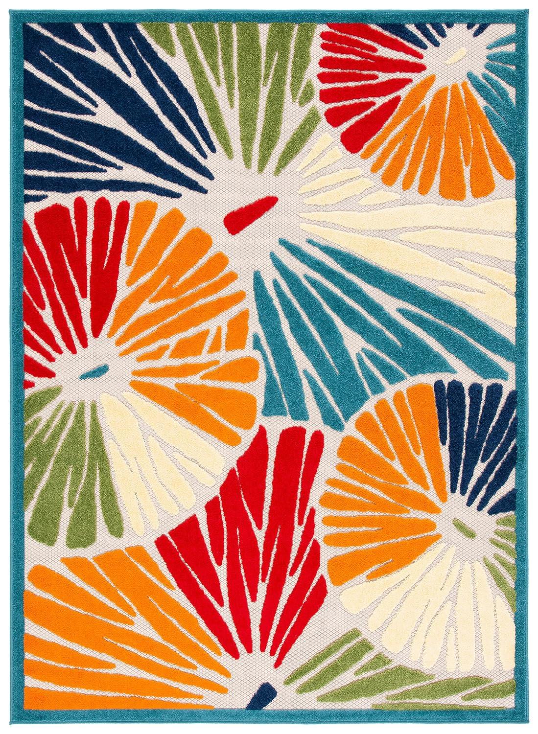 Cabana CBN356 Power Loomed Indoor and Outdoor Area Rug - Ivory/Blue - 6'7"x9' - Safavieh.