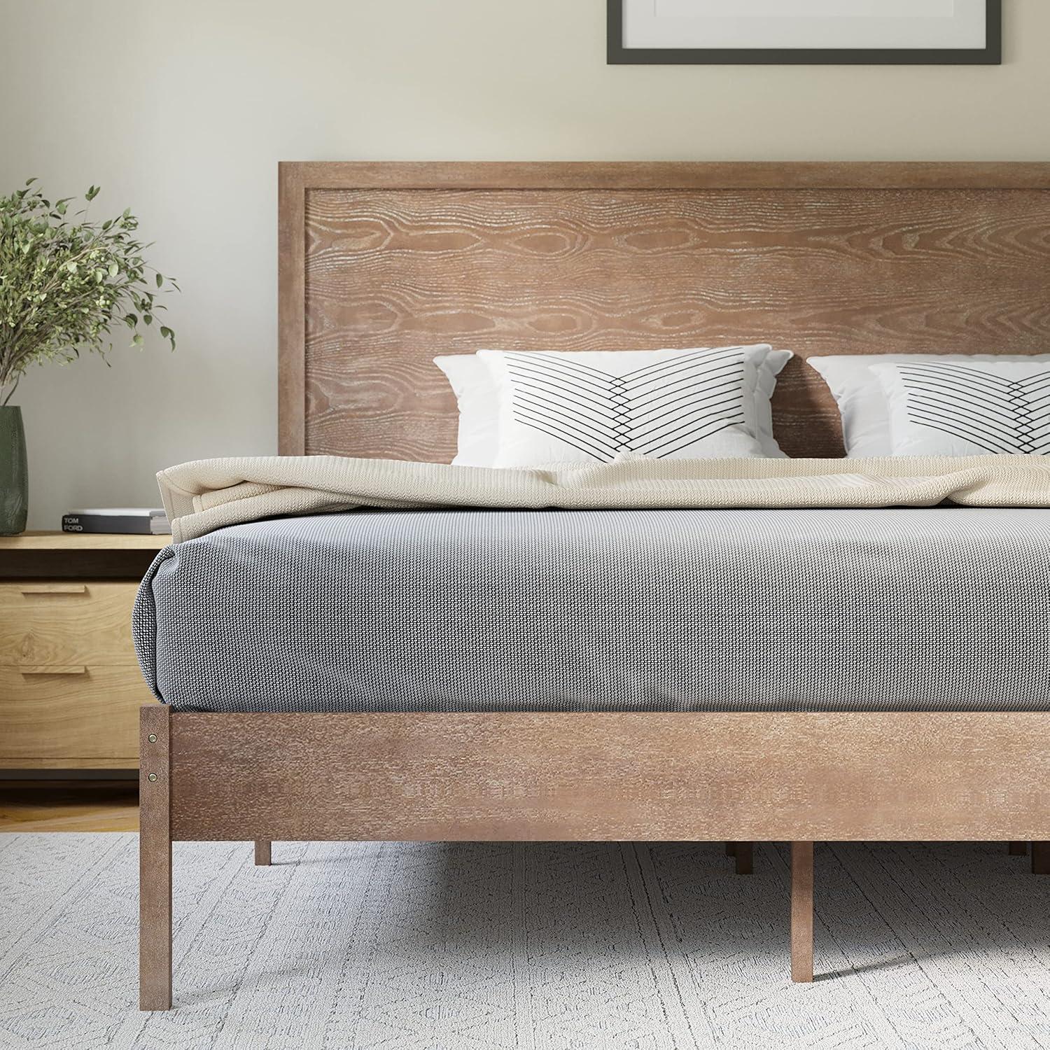 Flash Furniture Asher King Size Solid Wood Platform Bed with Wooden Slats and Headboard, No Box Spring Needed, Light Brown